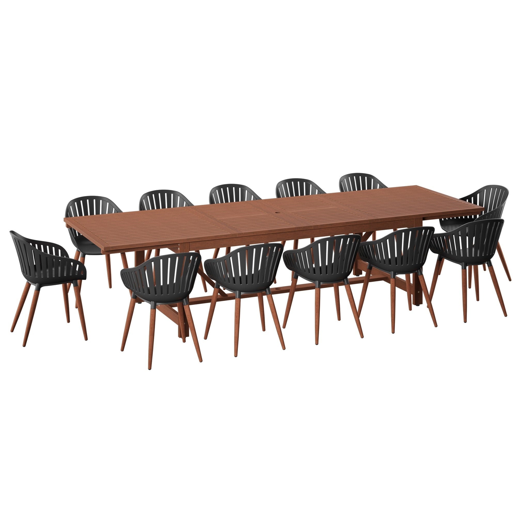 Vian 13 Piece Outdoor Rectangular Extendable Dining Table And Chairs Set Eucalyptus Wood Ideal For Patio 13 Pc