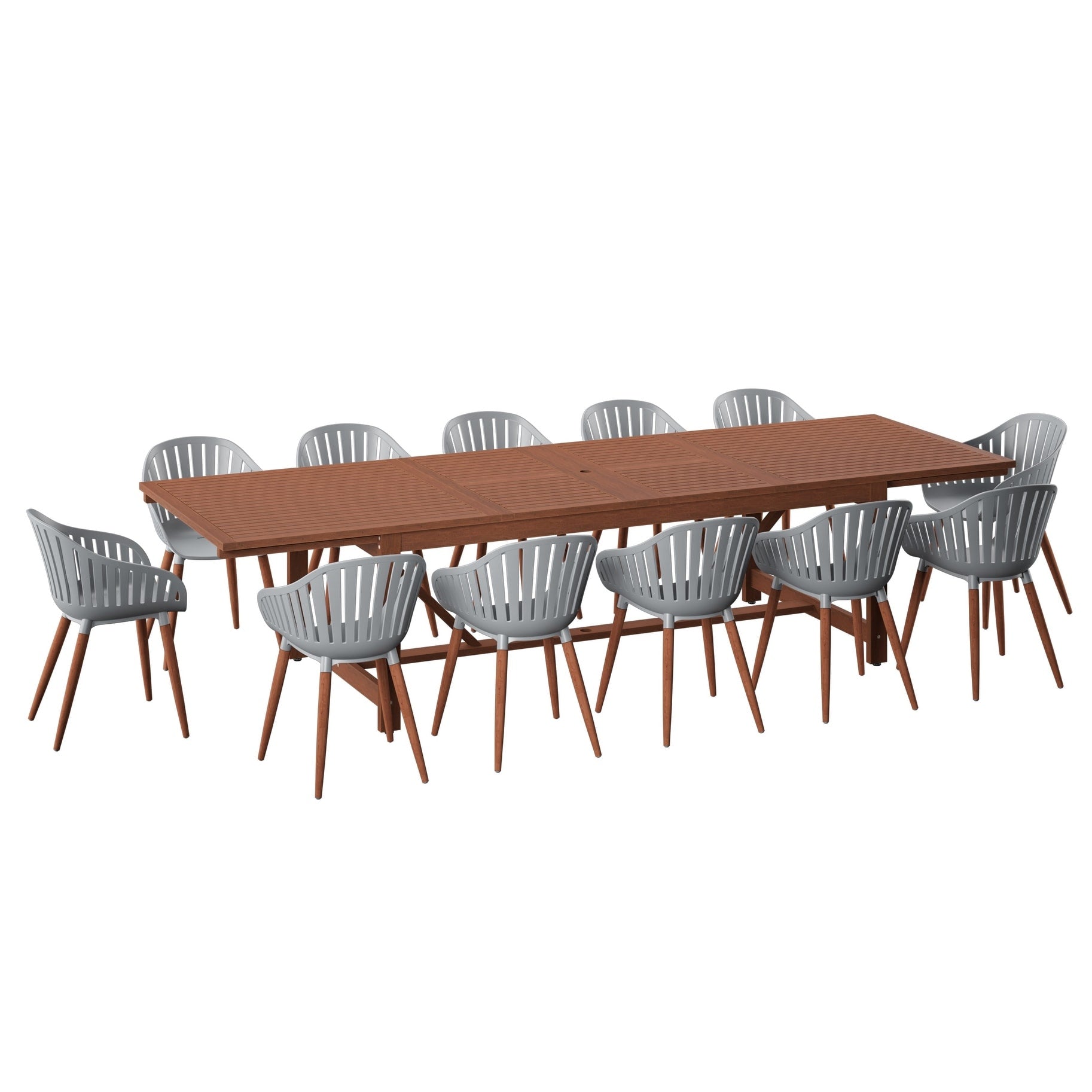 Vian 13 Piece Outdoor Rectangular Extendable Dining Table And Chairs Set Eucalyptus Wood Ideal For Patio 13 Pc