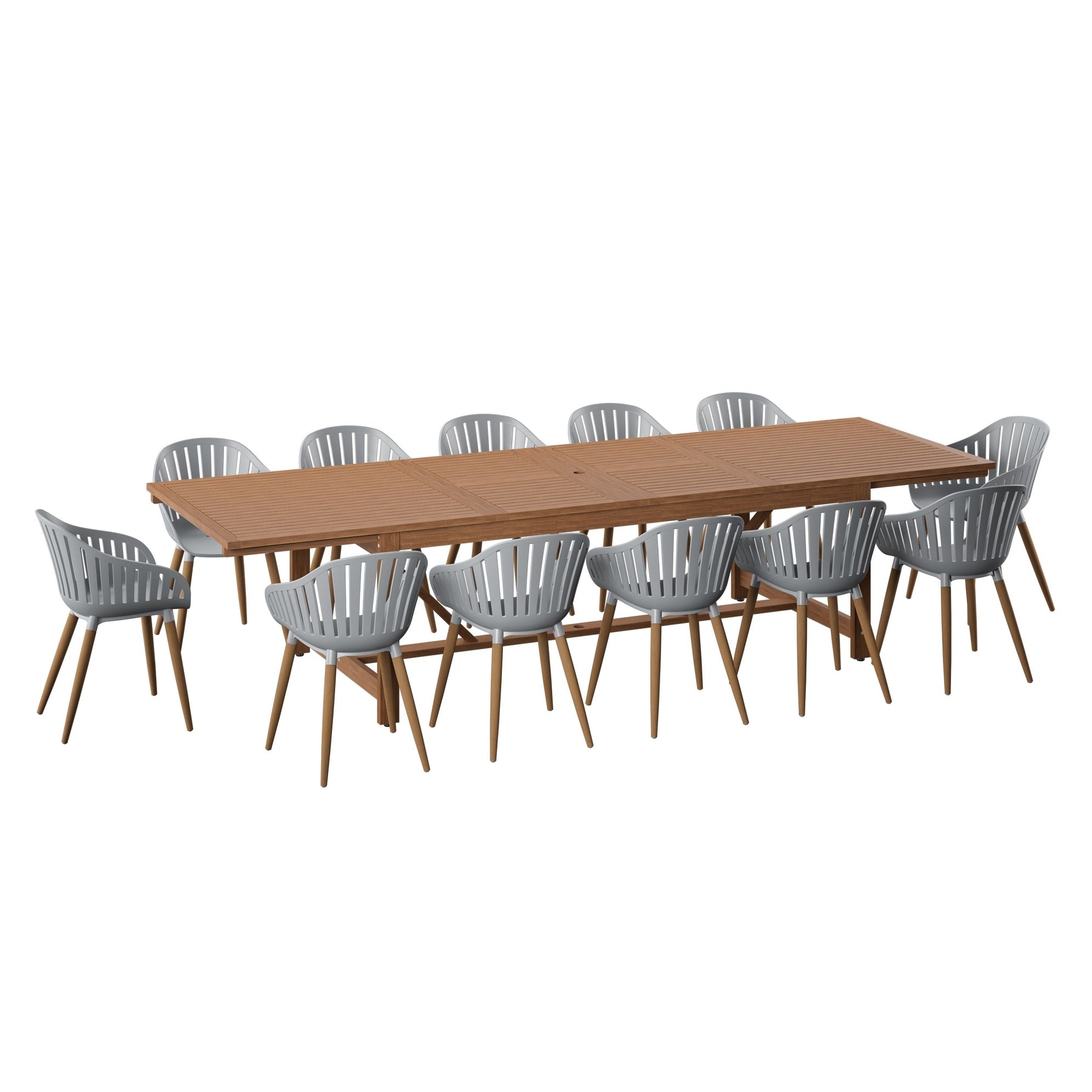 Vian 13 Piece Outdoor Rectangular Extendable Dining Table And Chairs Set Teak Finish Ideal For Patio 13 Pc