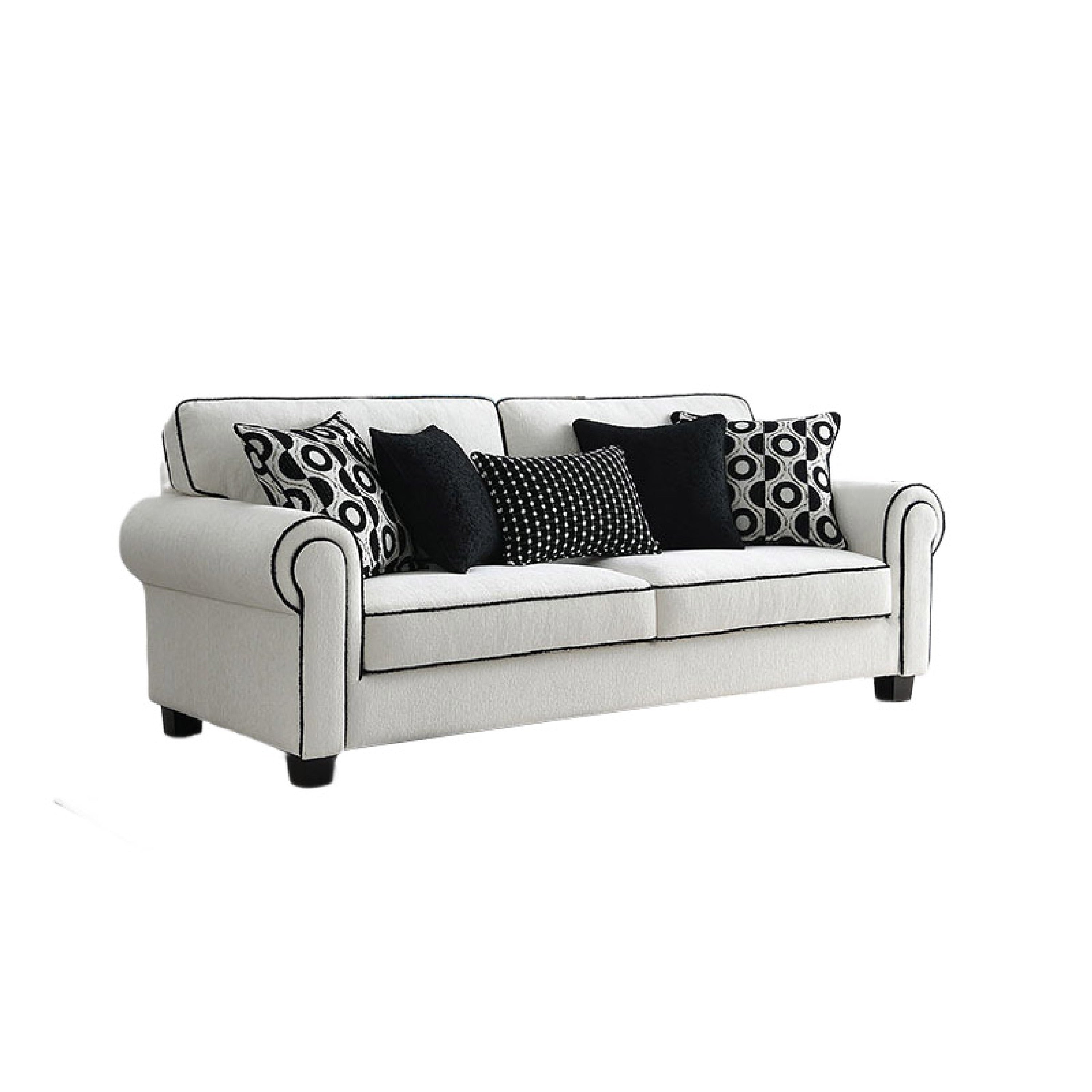 Viani Loveseat With Rolled Arms 4 Pillows White Chenille 69 Inch