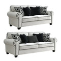 Viani Sofa And Loveseat Set Rolled Arms 9 Pillows White Chenille