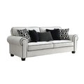 Viani Sofa Roll Arms Flange Trim 5 Pillows White Chenille 87 Inch