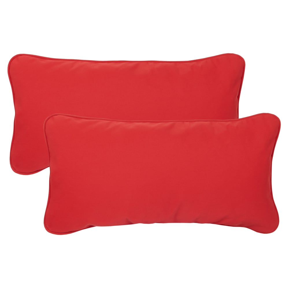 Vibrant Red Corded Indoor Outdoor 12 X 24 Inch Lumbar Pillows With Sunbrella Fabric Set Of 2