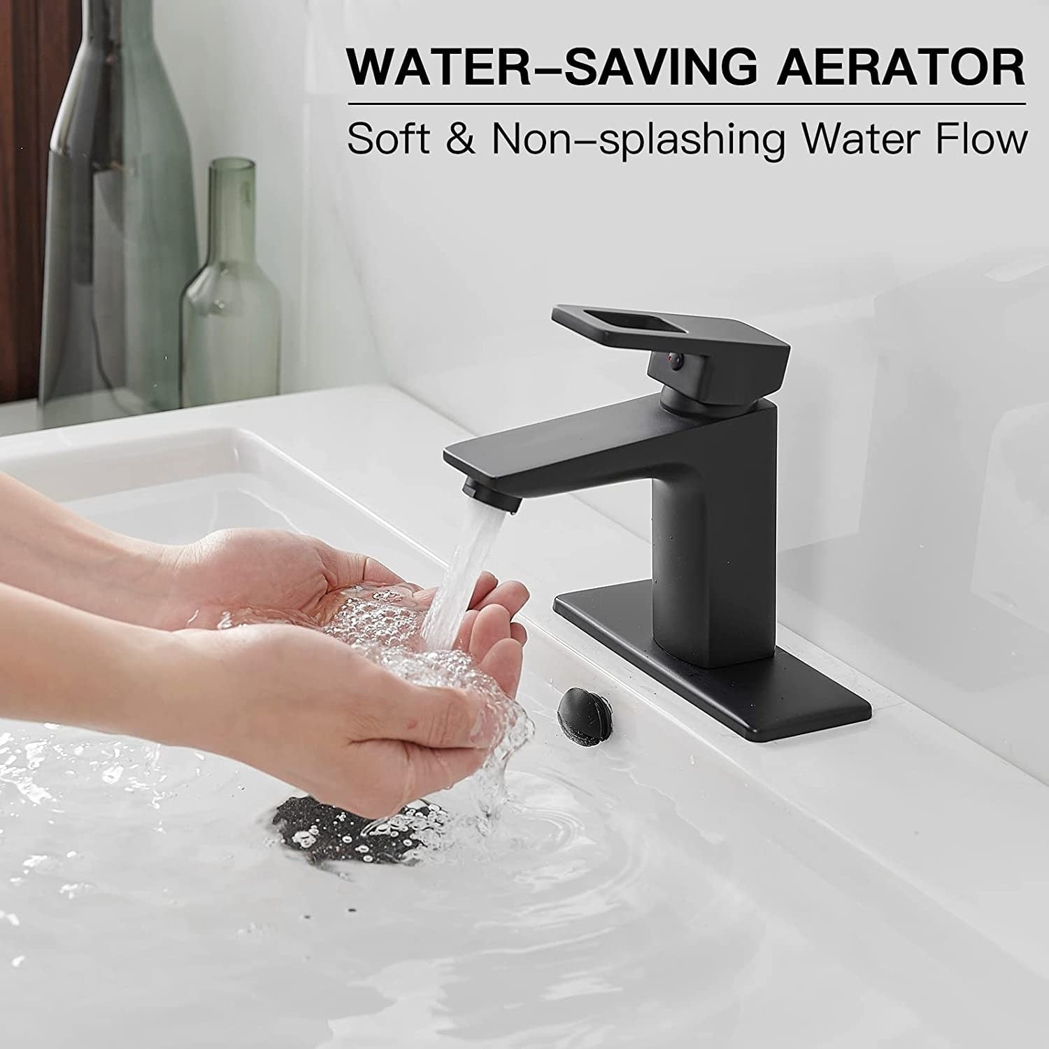 Vibrantbath Bathroom Sink Faucet Black Waterfall With Drain Assembly