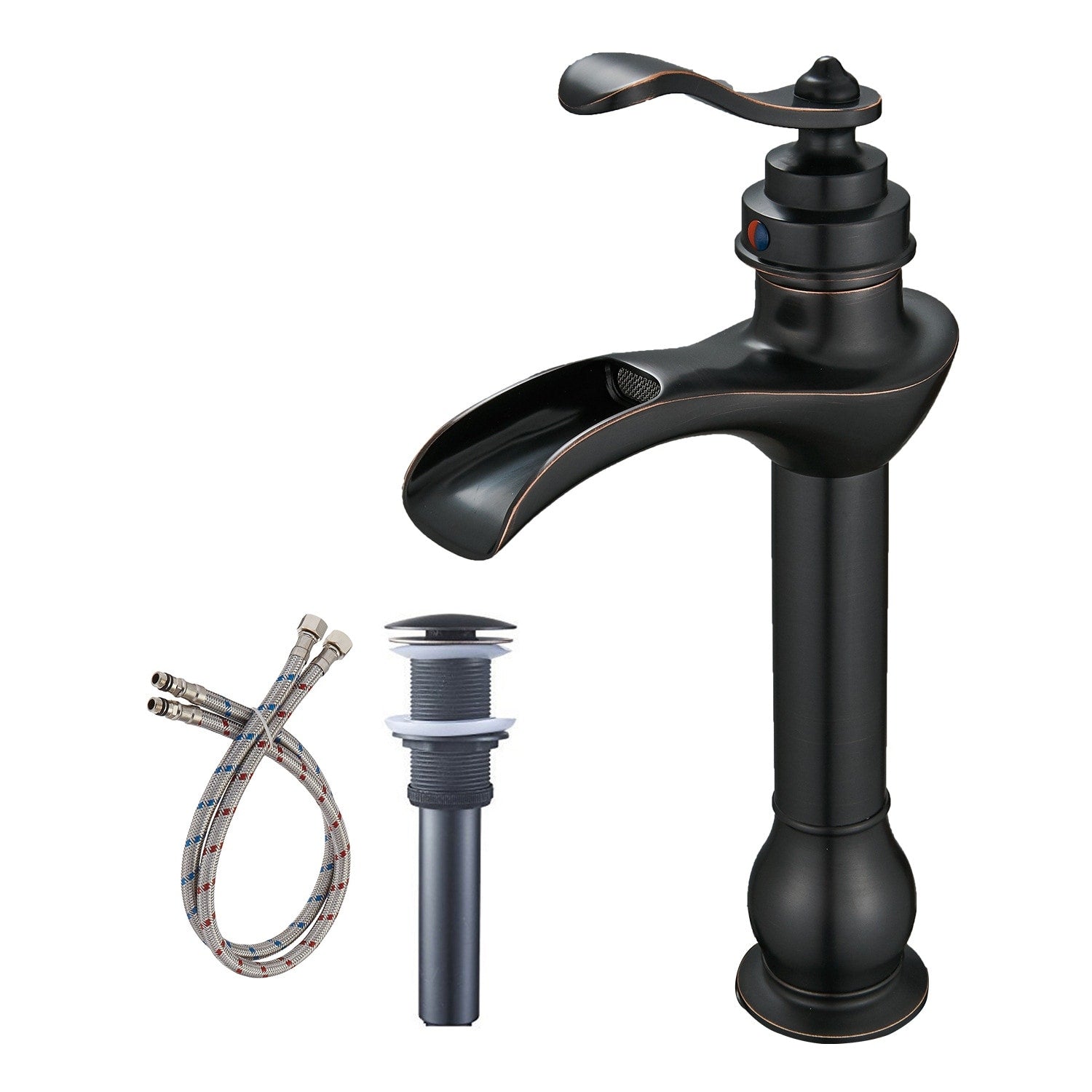 Vibrantbath Vessel Sink Faucet Waterfall With Drain Assembly And Hose