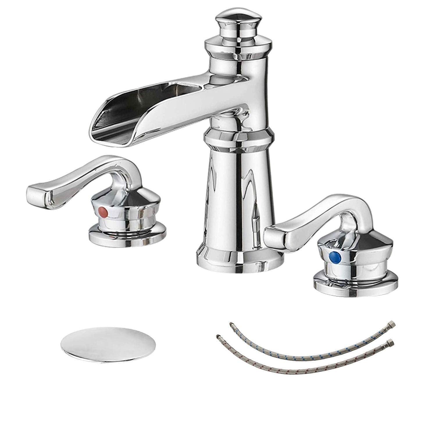 Vibrantbath Waterfall 8 16 Inch 3 Holes 2 Handles Widespread Bathroom Faucet
