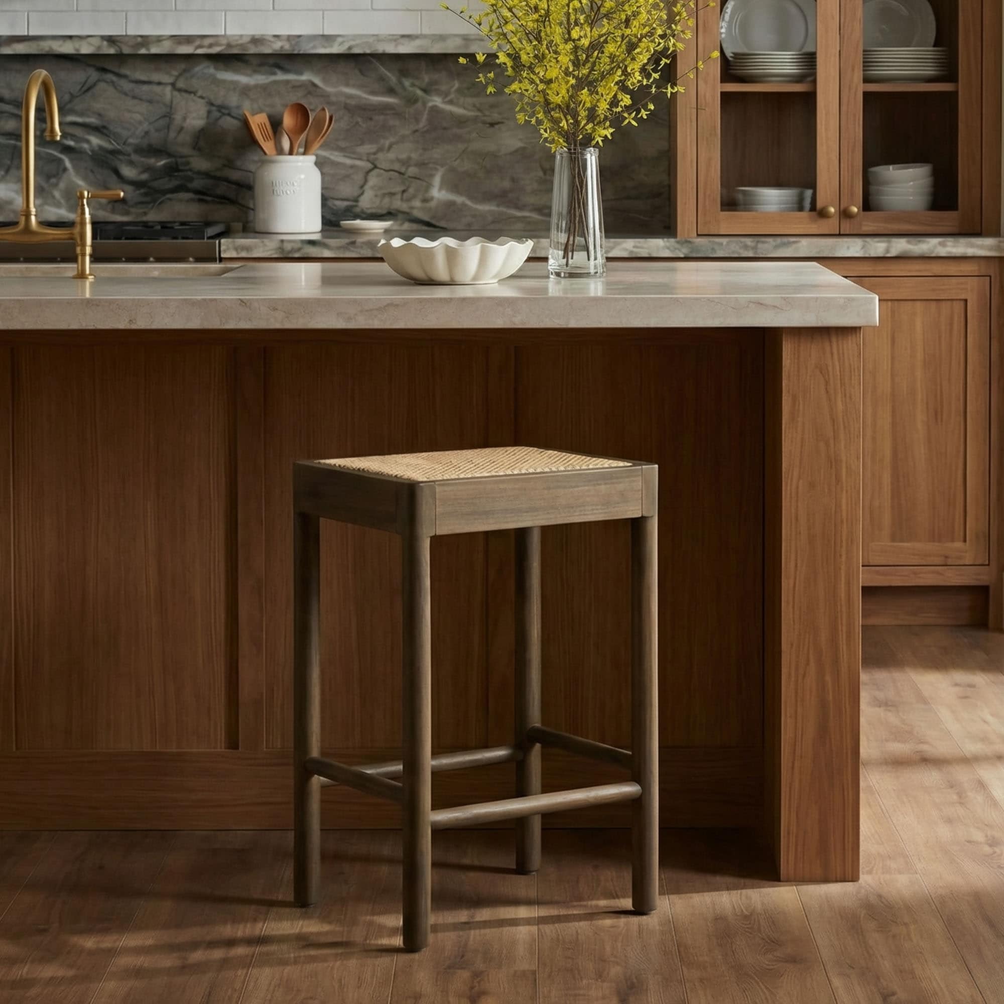 Victor Backless Solid Wood Counter Stool With Rattan Cane Seat Set Of 2 By East At Main