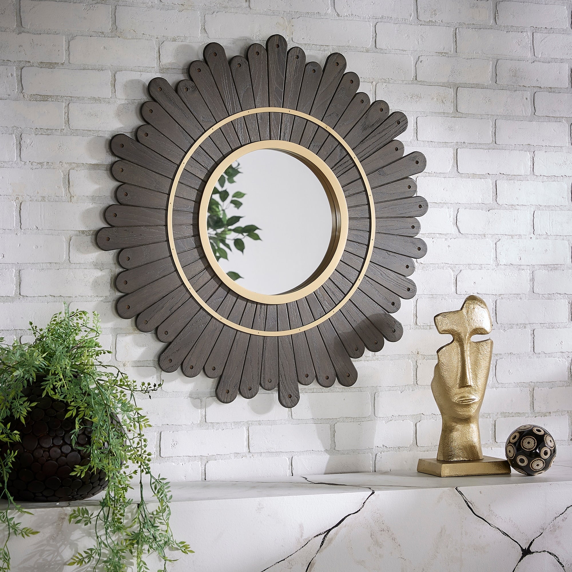 Victoria Round Dark Brown Sunburst Wall Mirror By Inspire Q Bold Wall Mirror