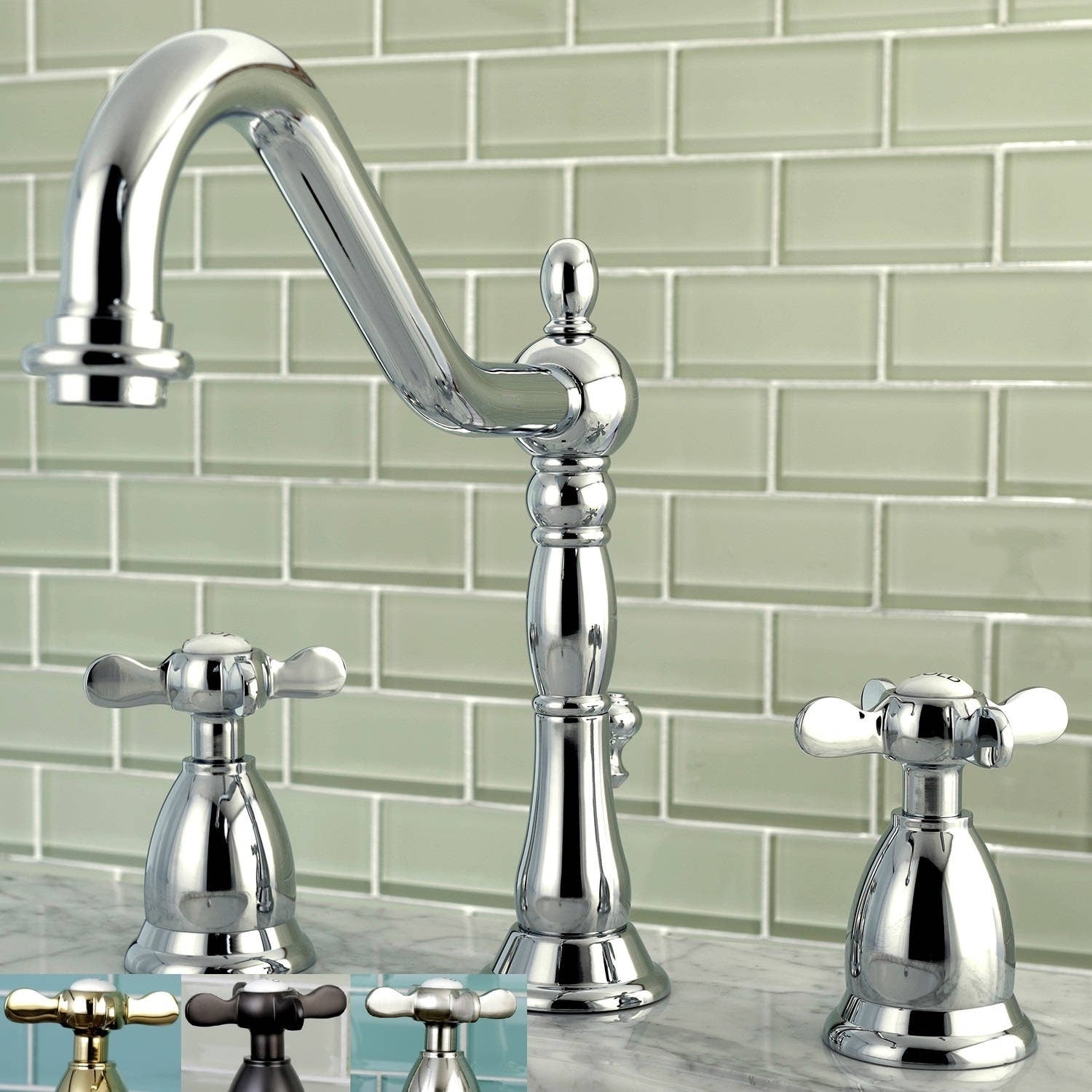 Victorian Cross Handles Widespread Bathroom Faucet