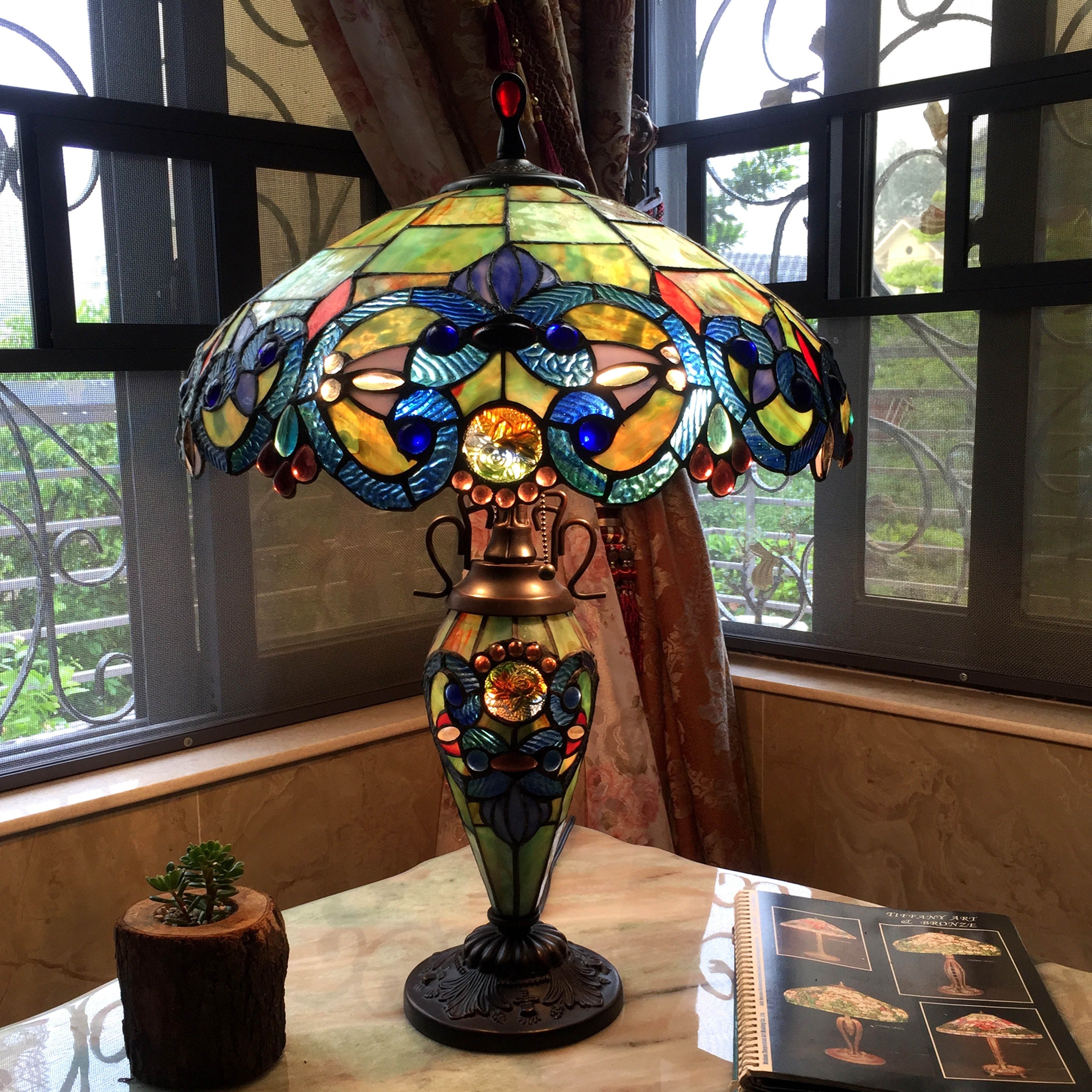 Tiffany Style Victorian Design 2 And 1 Light Table Lamp