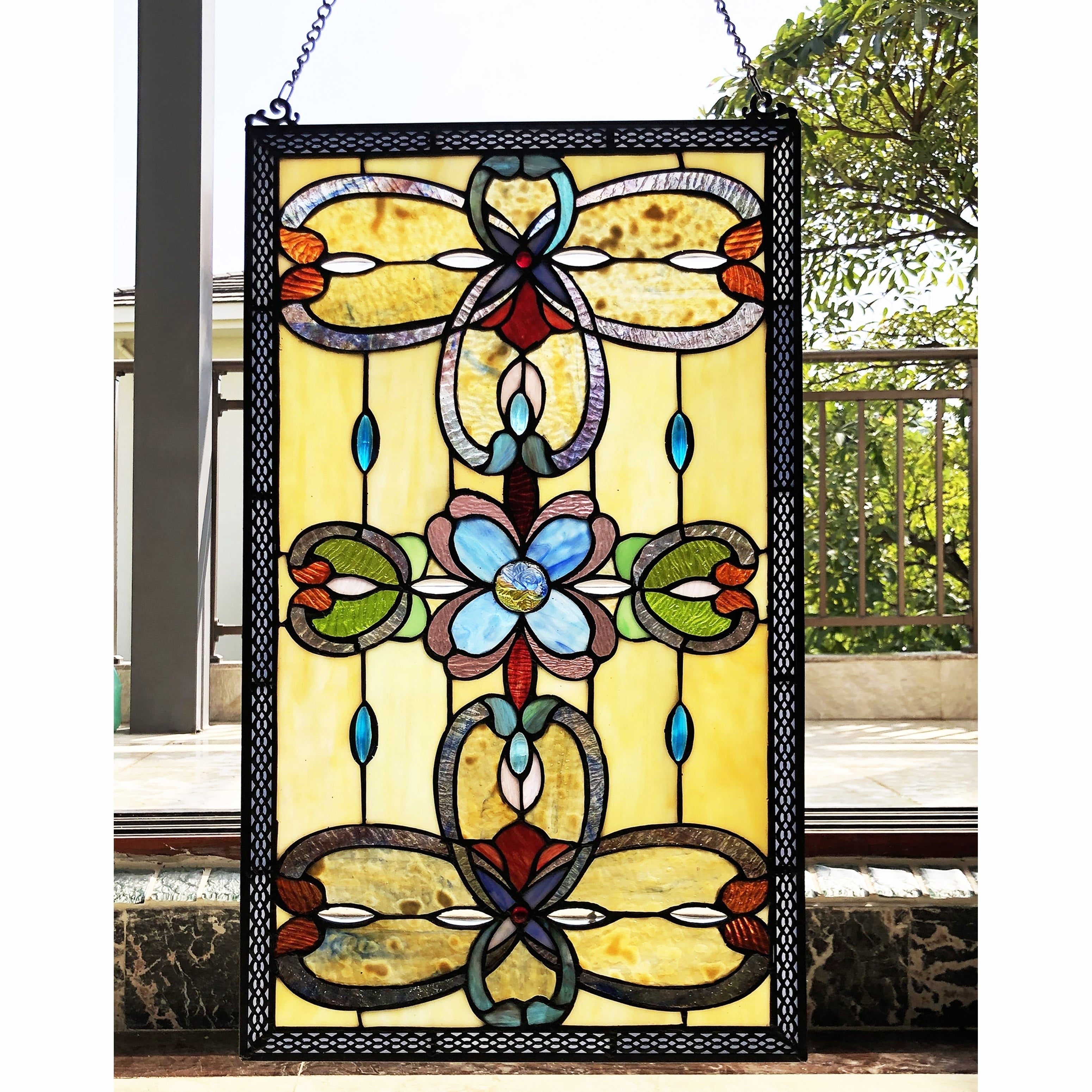 Gracewood Hollow Davies Rectangular Glass Window Panel Suncatcher With Geometric Accents