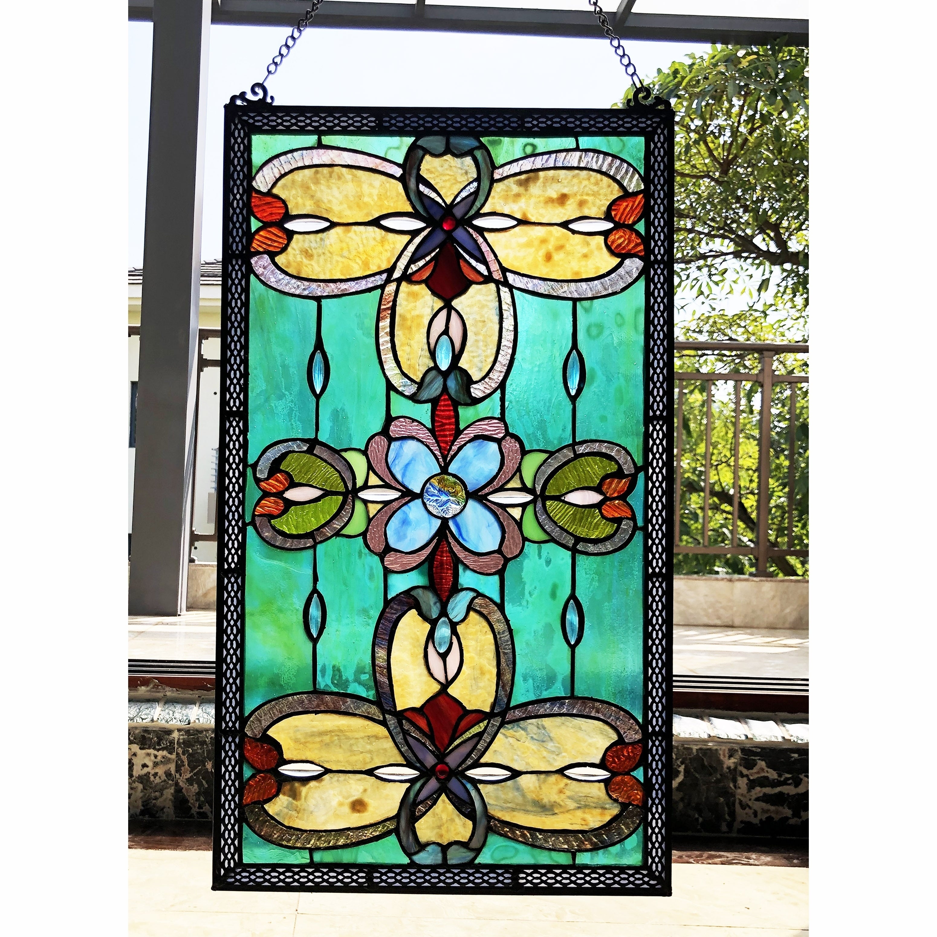 Gracewood Hollow Eaton Multicolored Rectangular Glass Window Panel Suncatcher