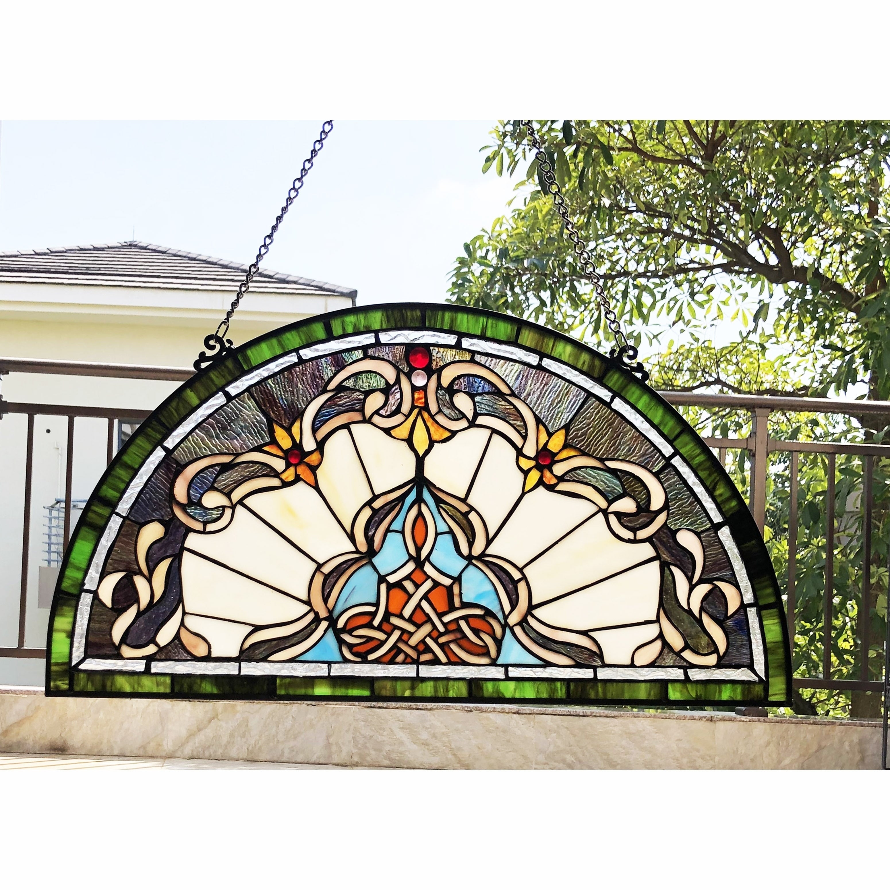 Gracewood Hollow Delapaz Half Circle Glass Window Panel Suncatcher
