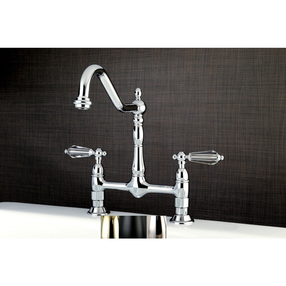 Victorian High Spout Bridge Crystal Handles Kitchen Faucet