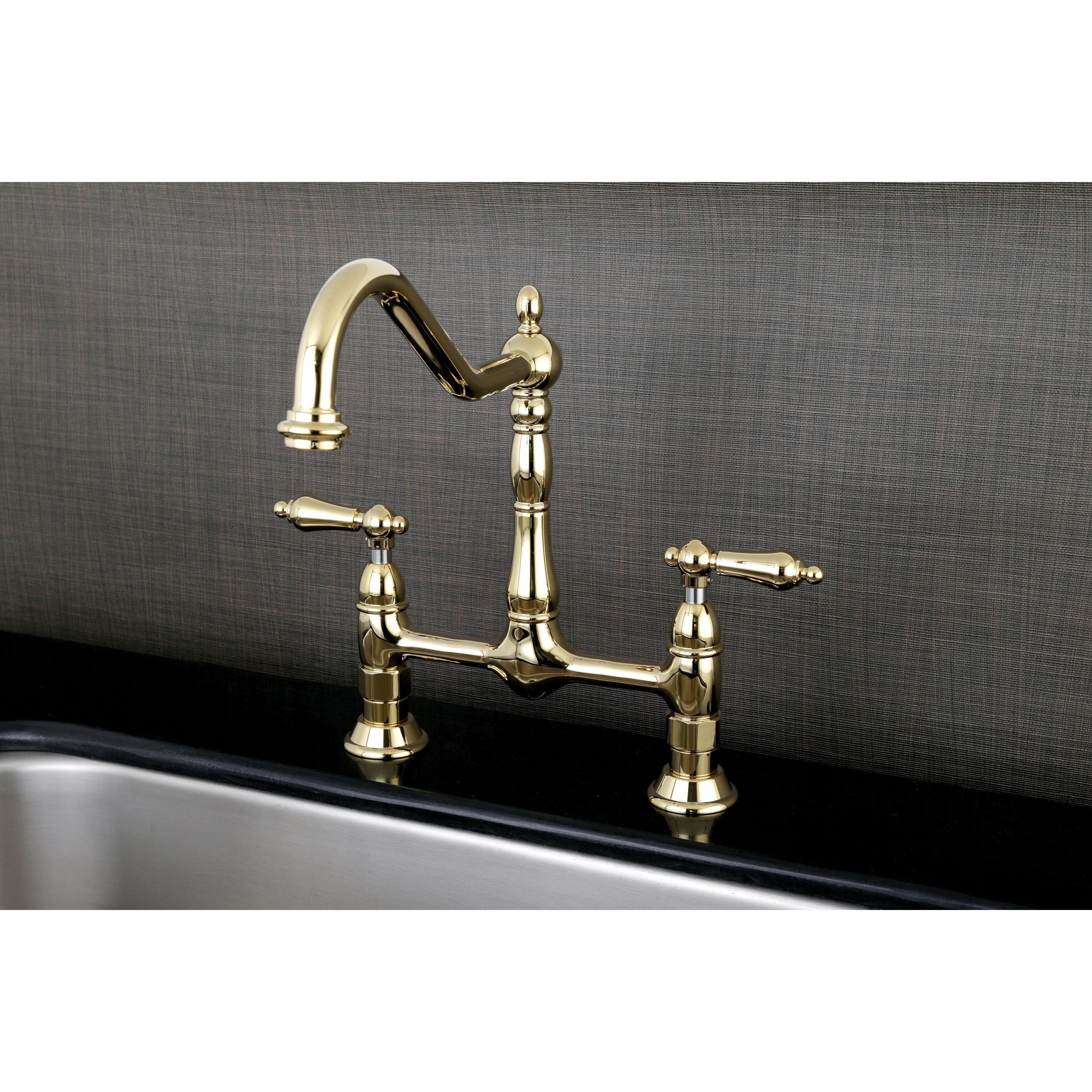 Victorian High Spout Bridge Lever Handles Kitchen Faucet