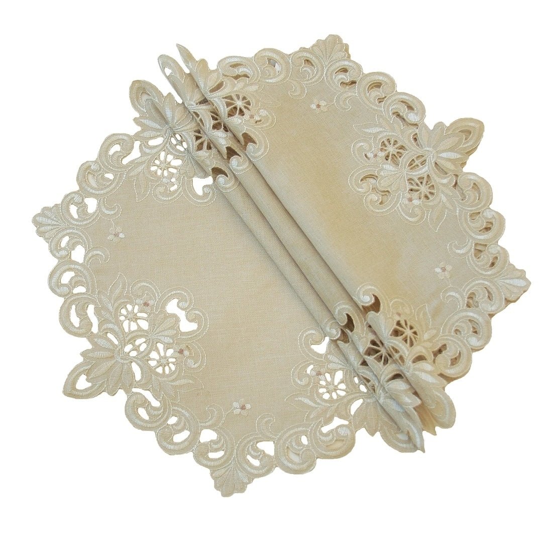 Victorian Lace Embroidered Cutwork Round Doily 12 Inch Set Of 4 Taupe