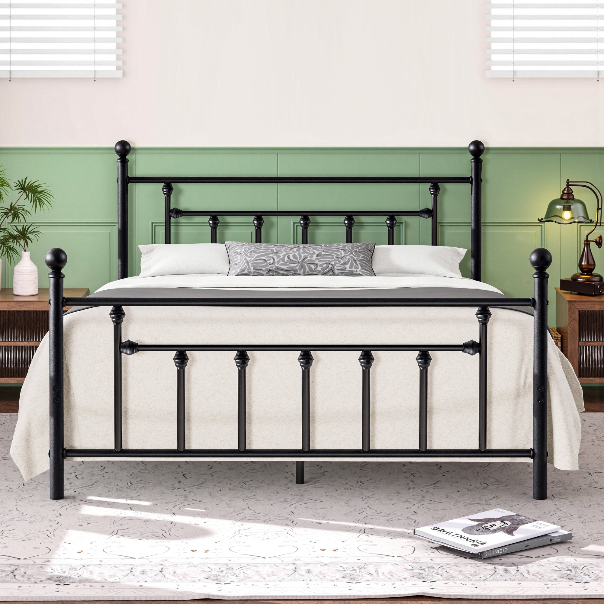 Vecelo Bed Frames Victorian Metal Platform Beds Box Spring Replacement With Headboard