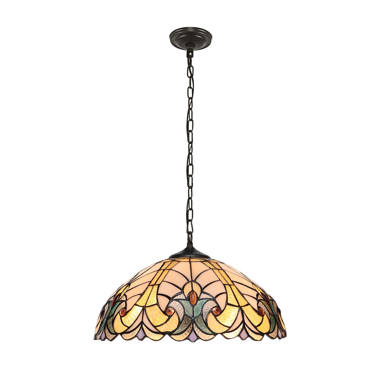 Victorian Tiffany Style 2 Light Antique Dark Bronze Ceiling Pendant 16 Shade