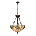 Victorian Tiffany Style 2 Light Antique Dark Bronze Inverted Ceiling Pendant 16 Shade