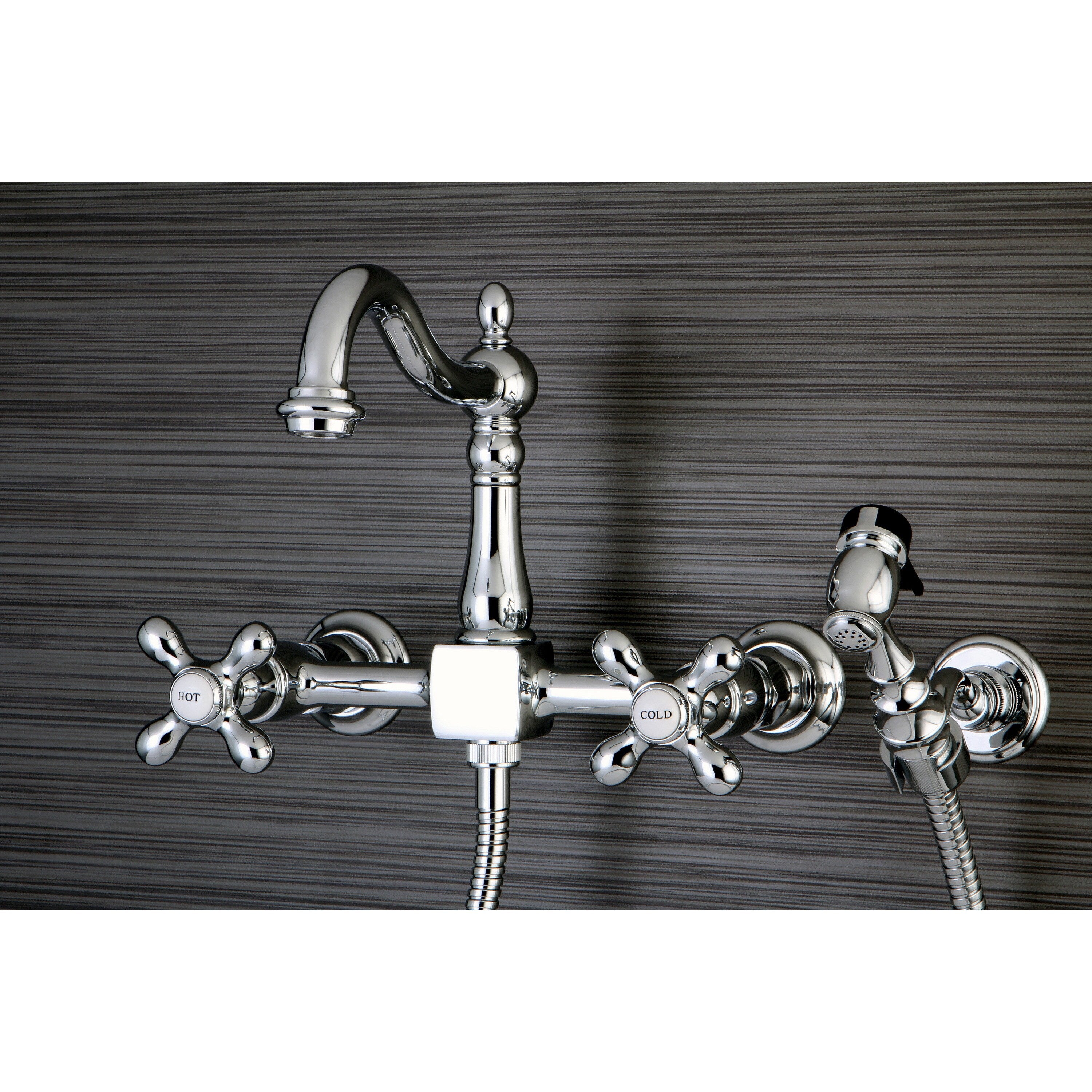 Victorian Wallmount Chrome Kitchen Faucet With Side Sprayer