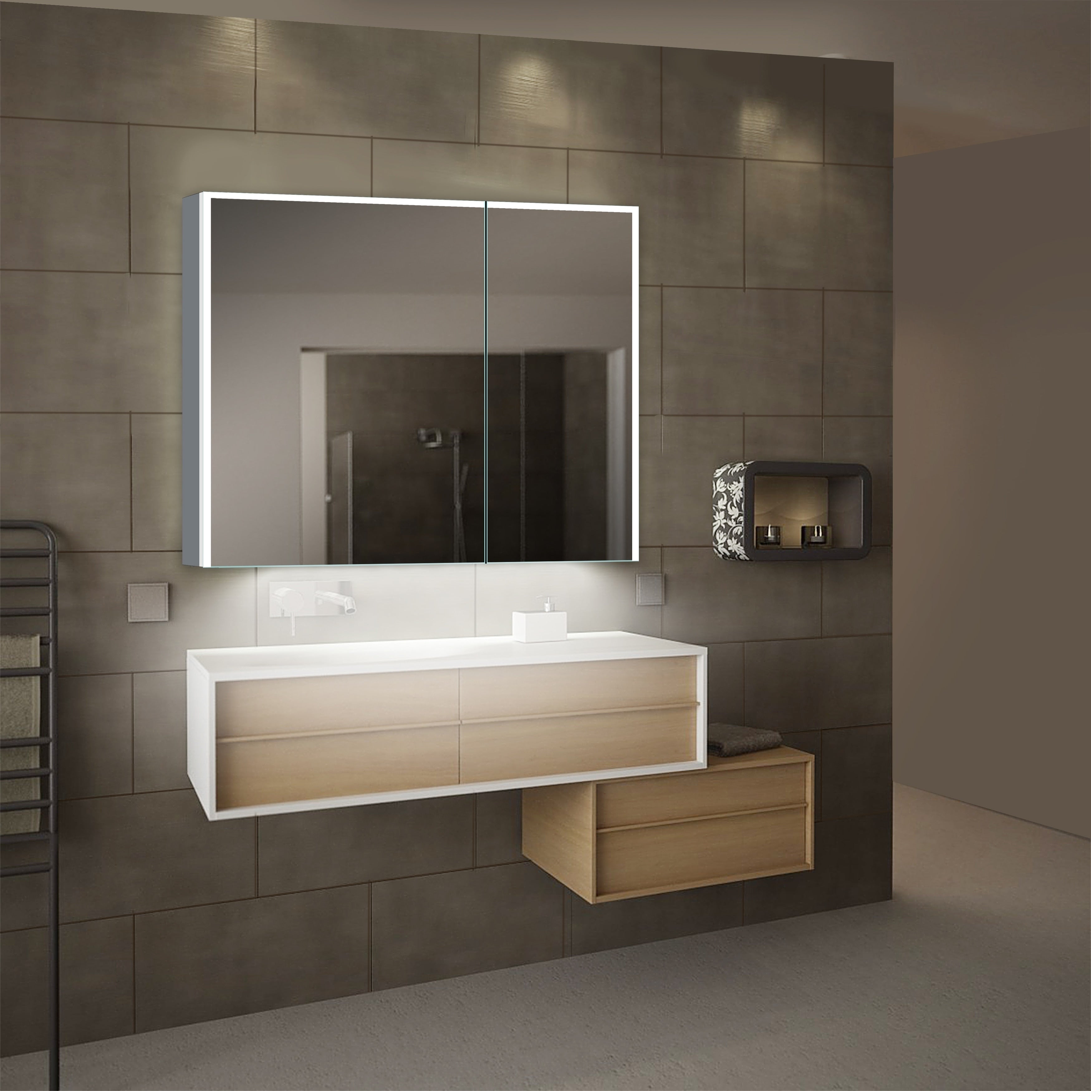 Vienna Silvertone Metal Glass Led Mirror Cabinet