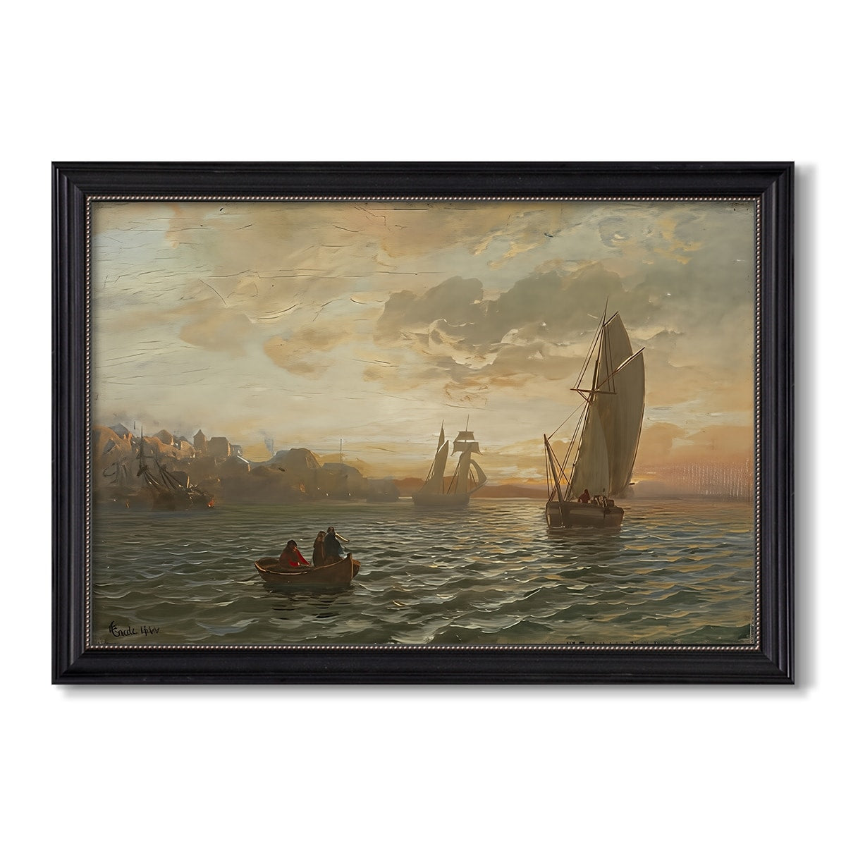 View From The Oslofjord 1866 Hans Gude Custom Framed Canvas