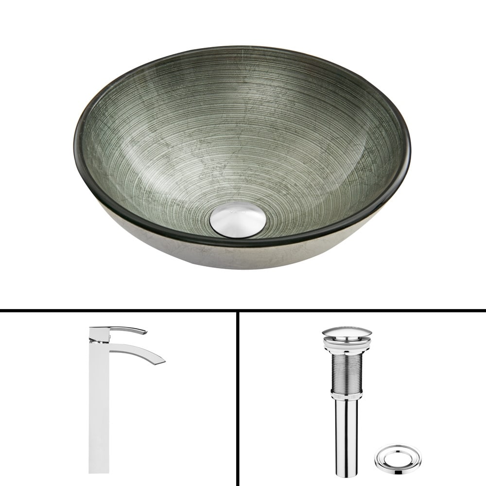 Vigo 16 1 2 Glass Bathroom Vessel Sink With Duris Single Hole Chrome