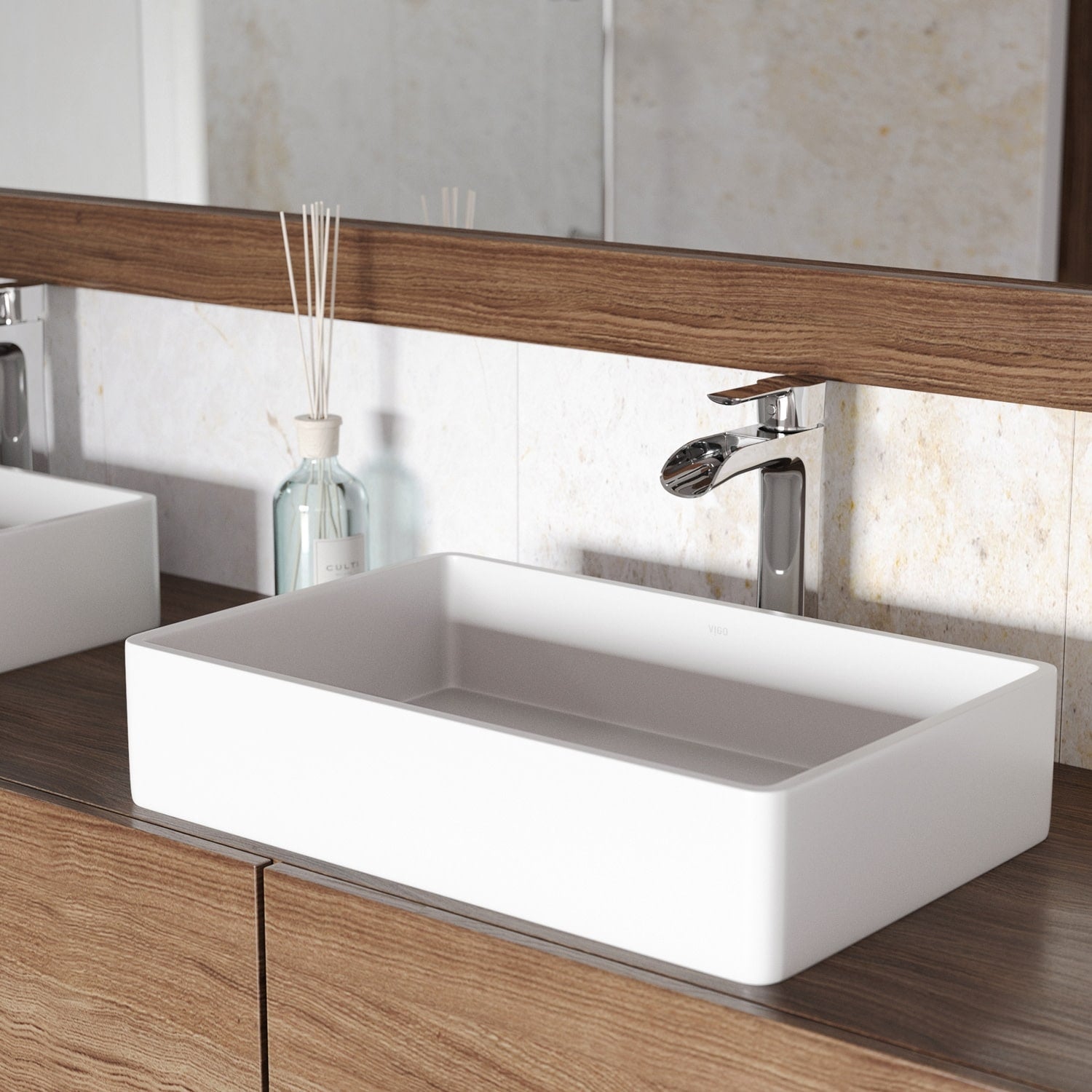 Vigo 21 1 16 Matte Stone Vessel Bathroom Sink With Single Hole Chrome