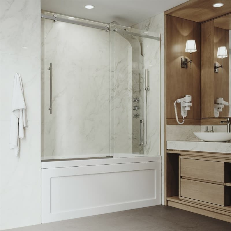Vigo Luca 57 13 16 High X 60 Wide Sliding Frameless Tub Door With