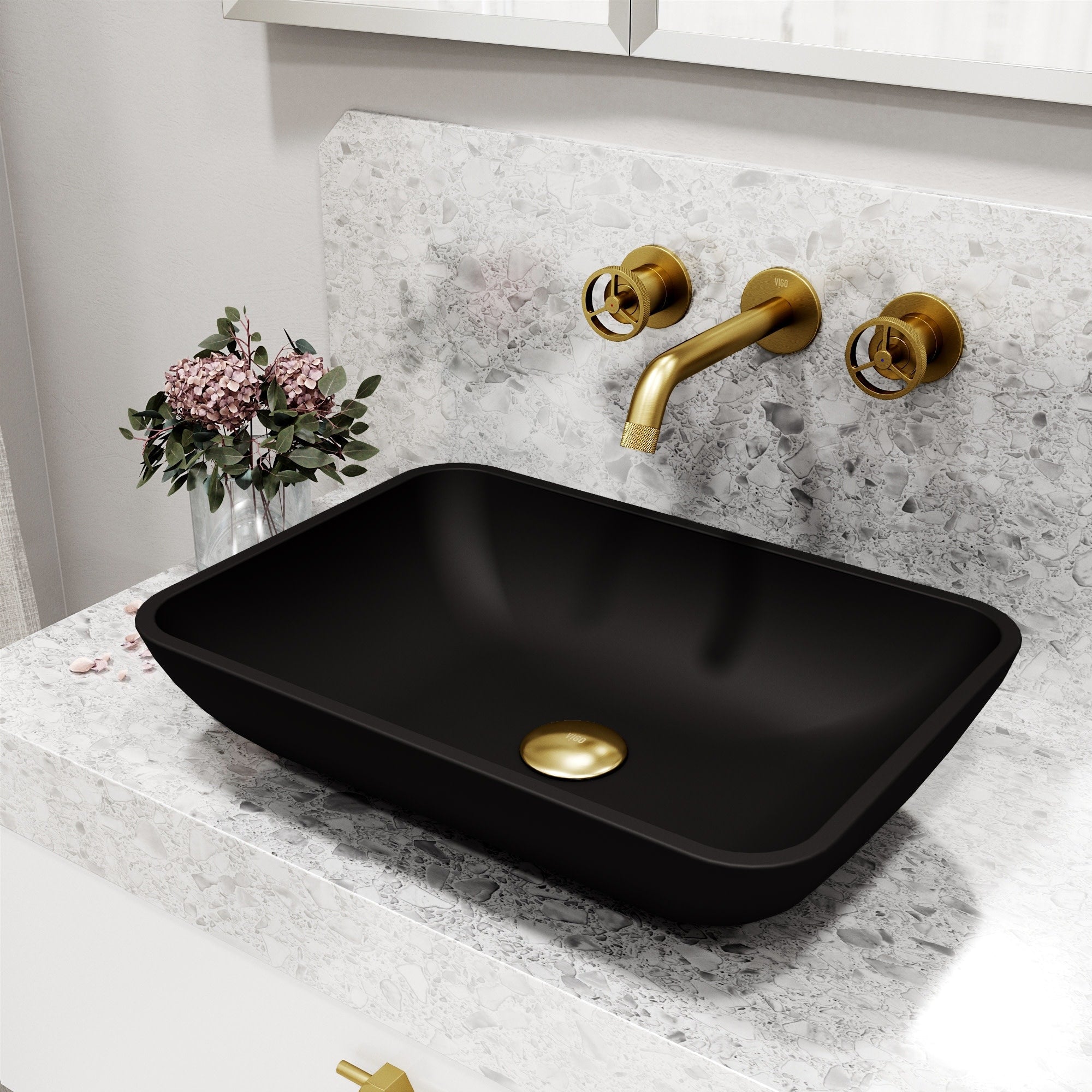 Vigo Vgt2064 Matte Shell Sottile Glass Rectangular Vessel Bathroom Matte Brushed Gold