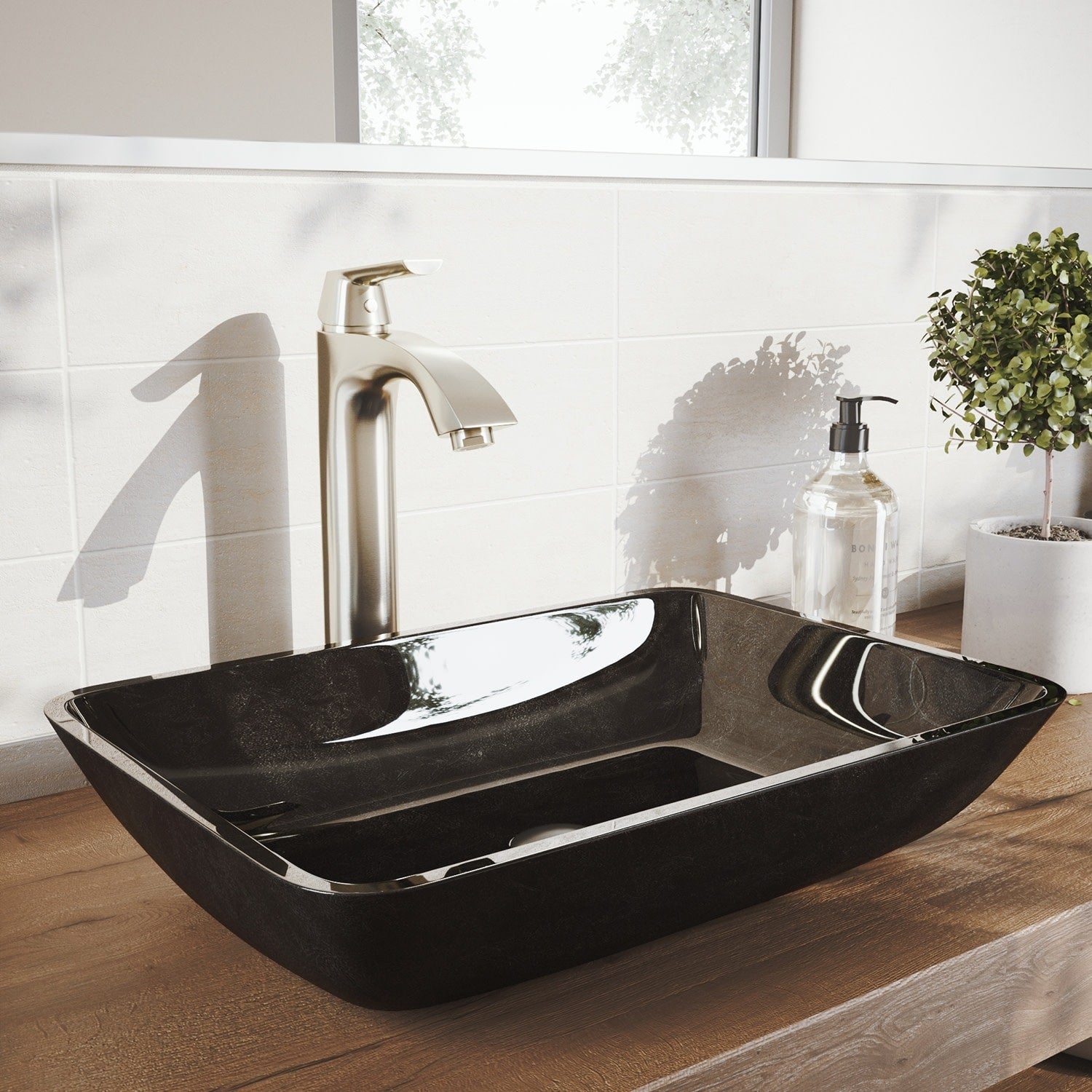 Vigo Vessel Sink And Faucet Combos 17 7 8 Tempered Glass Vessel Brushed Nickel