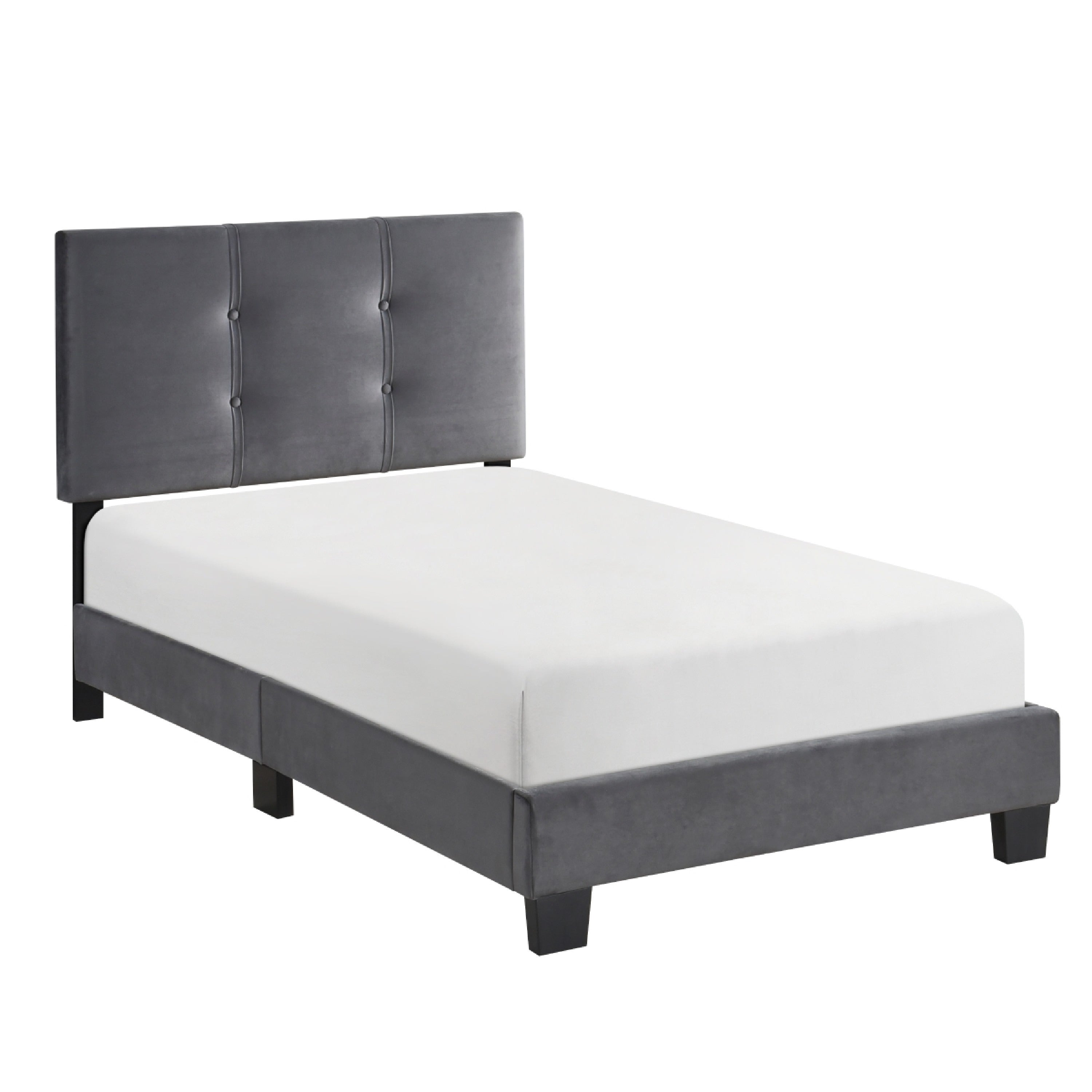 Viki Twin Bed Height Adjustable Headboard Tufted Gray Velvet Black