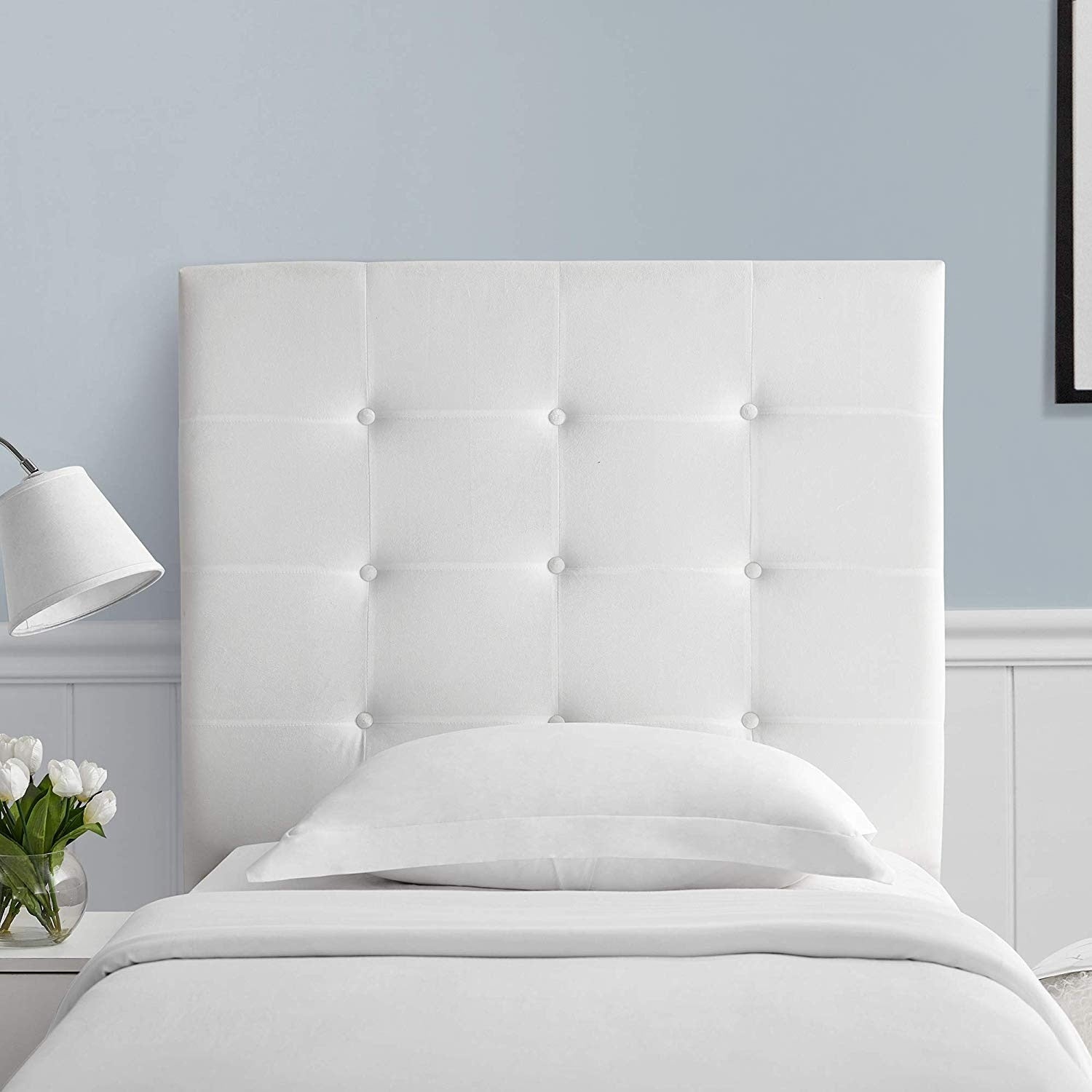 Villa Classic Tufted Plush College Dorm Headboard White