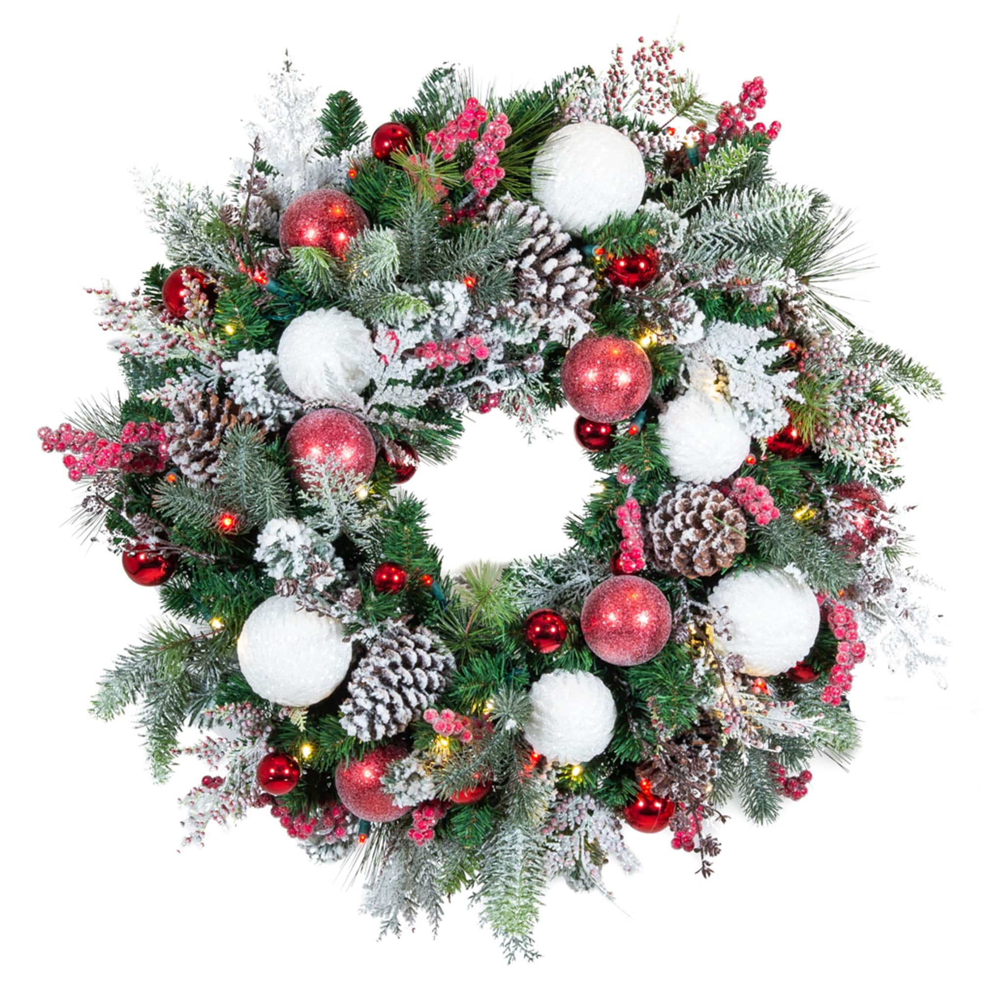 Village Lighting 30 In. Pre Lit Led Wreath Frosted Wonderland Red