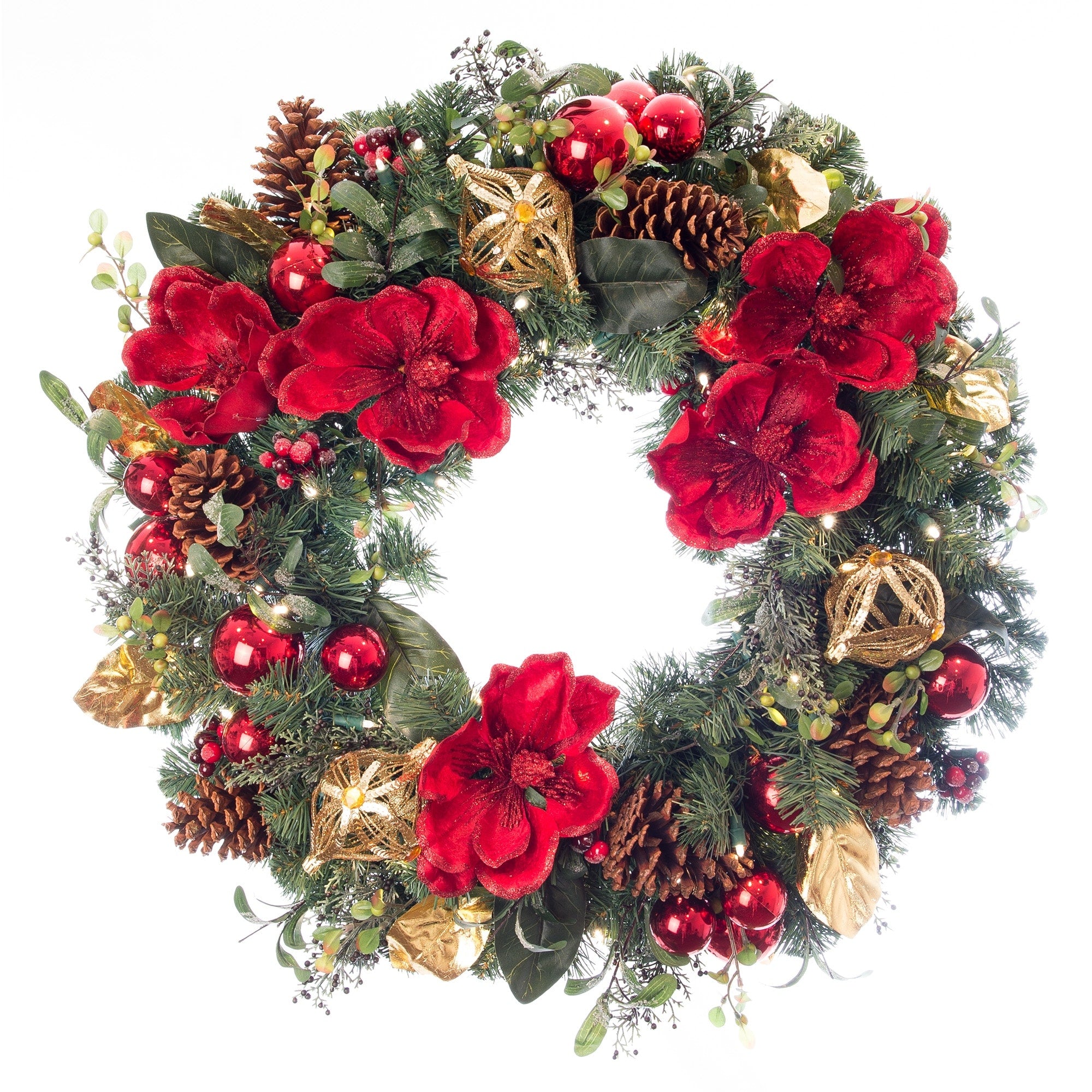 Village Lighting 30 In. Pre Lit Led Wreath Red Magnolia