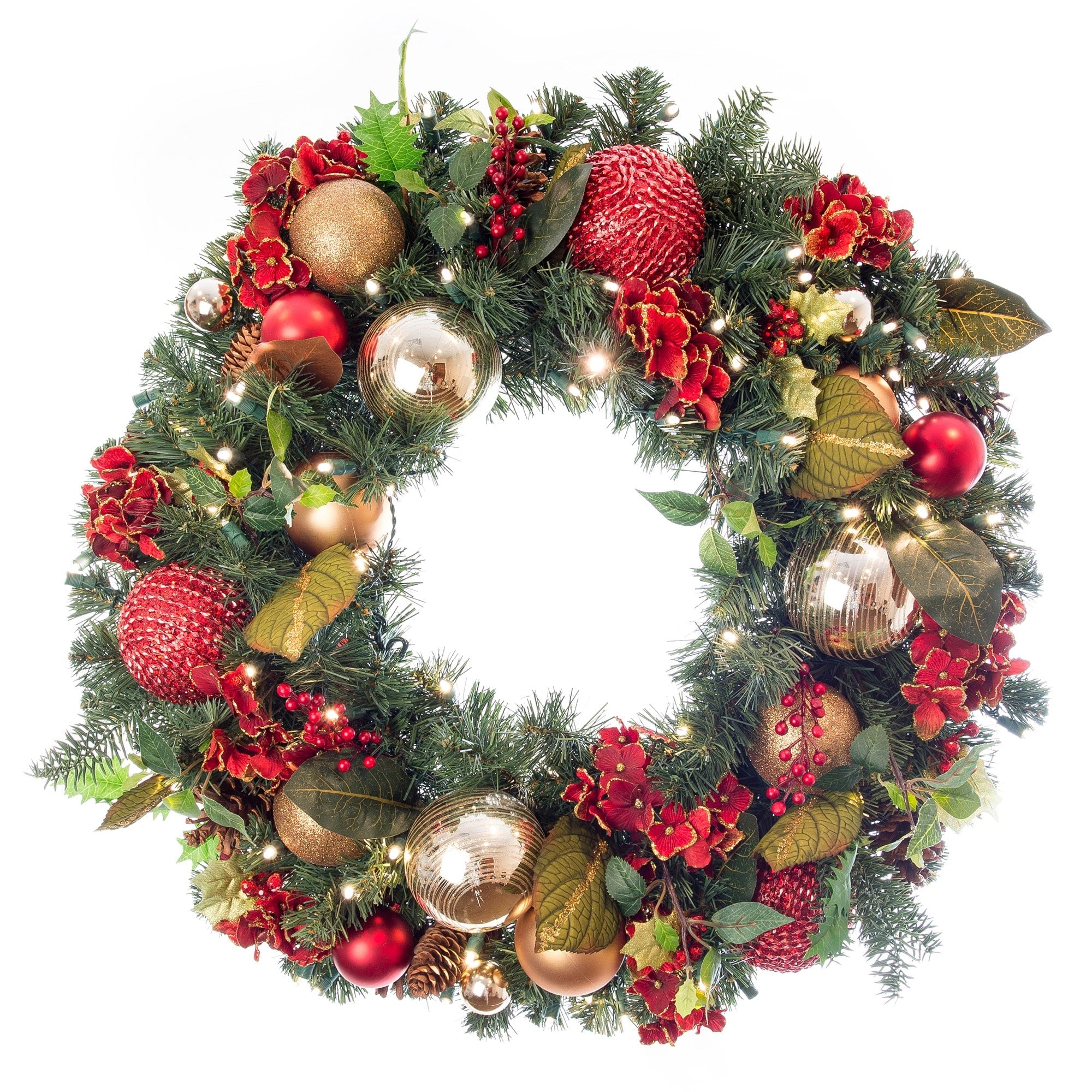 Village Lighting 30 In. Pre Lit Led Wreath Scarlet Hydrangea Red