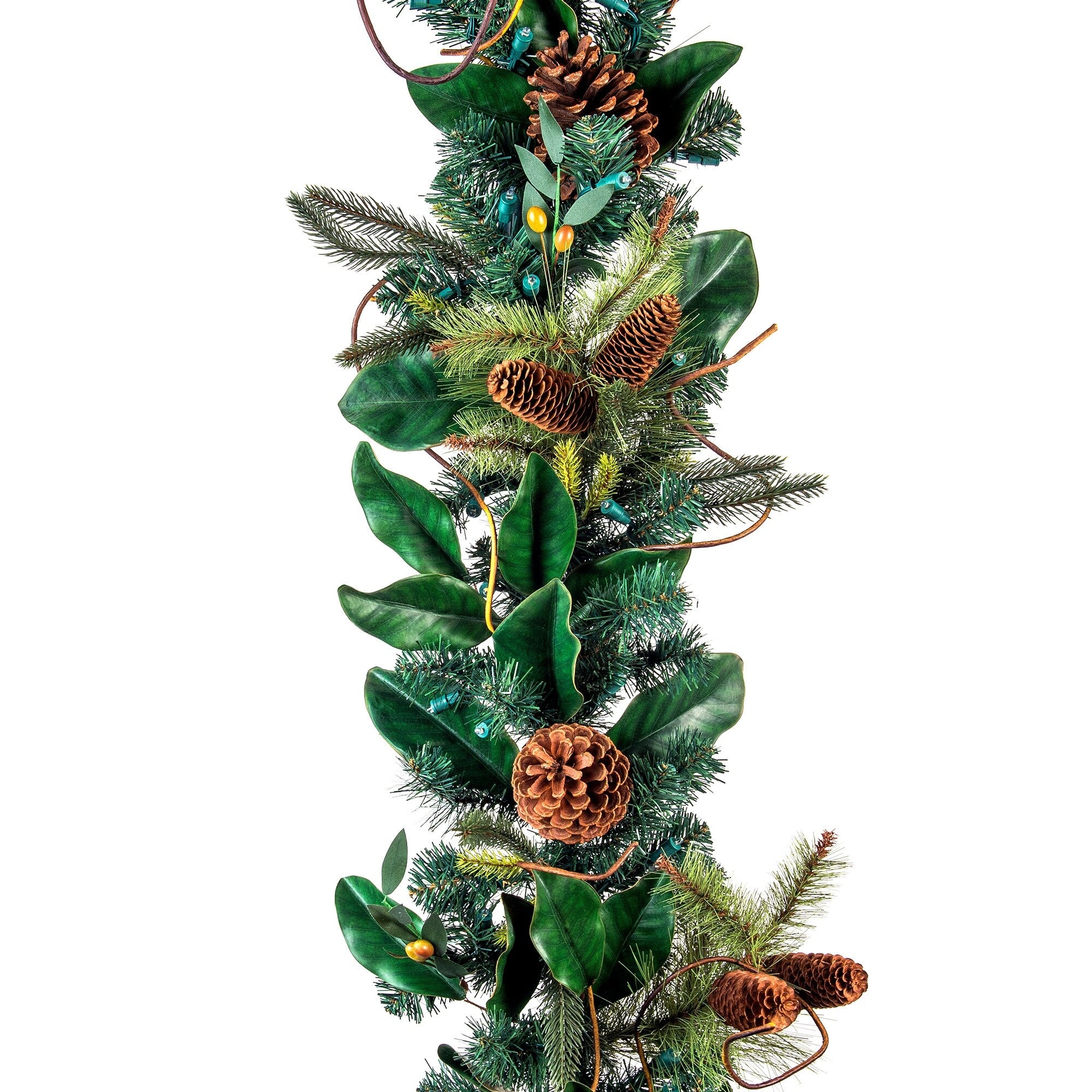 Village Lighting 9 Ft. Pre Lit Led Garland Magnolia Leaf Green