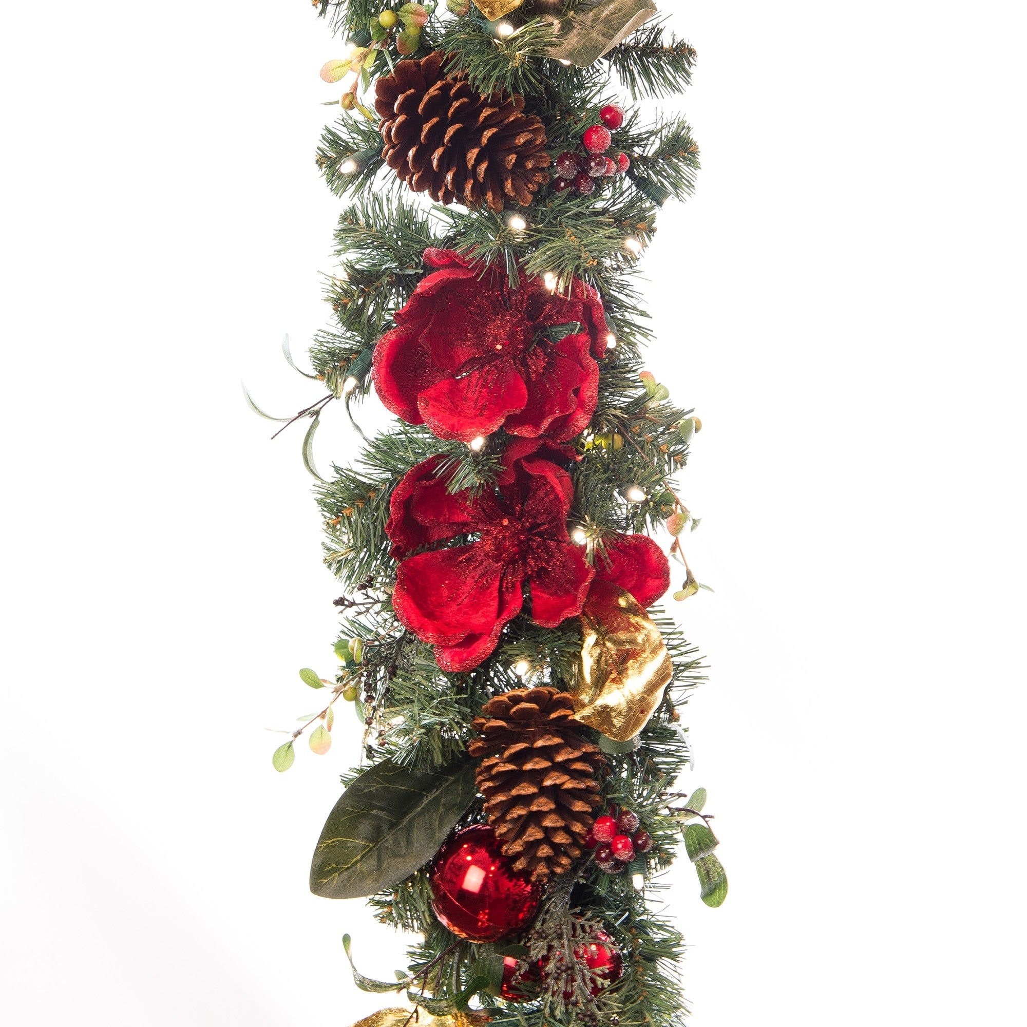 Village Lighting 9 Ft. Pre Lit Led Garland Red Magnolia