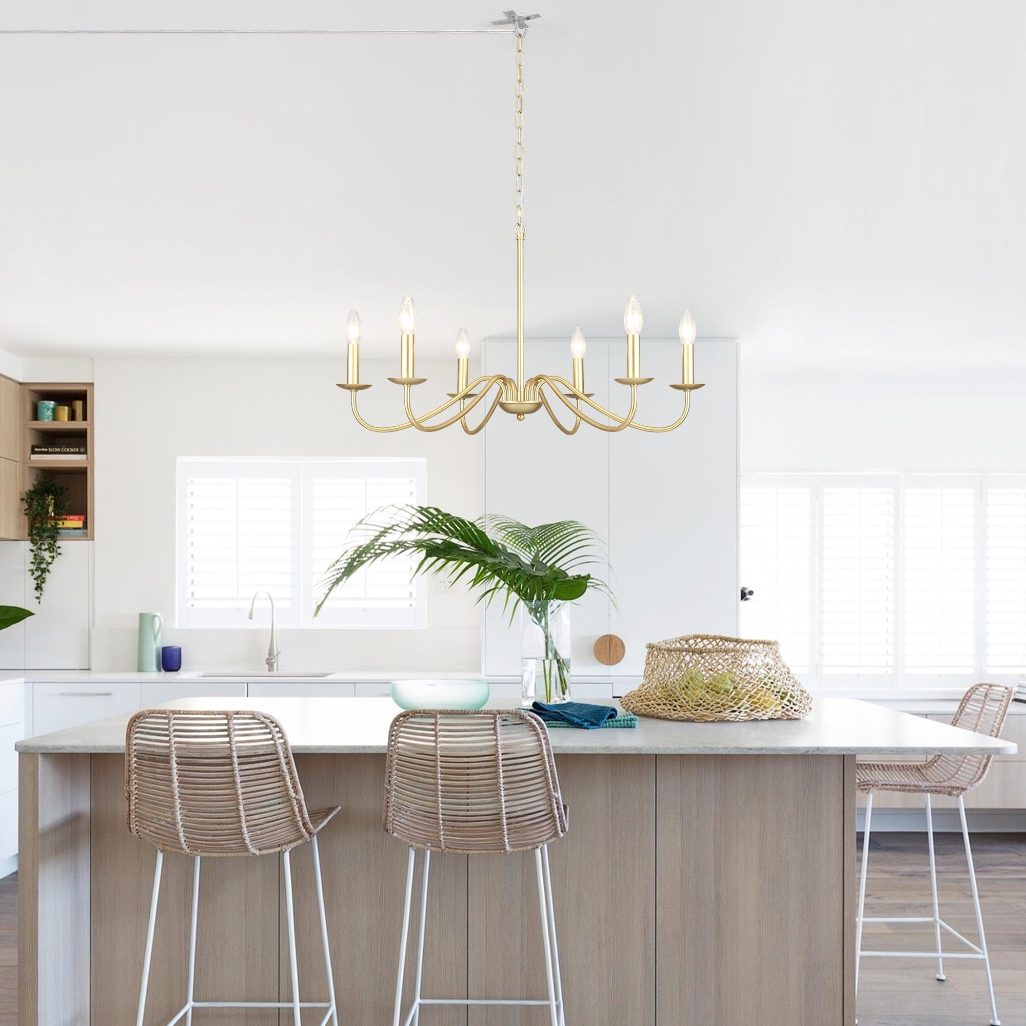 Vinatge Gold 6 Light Plug In Candle Chandelier With Chain Inline Switch For Kitchen Island