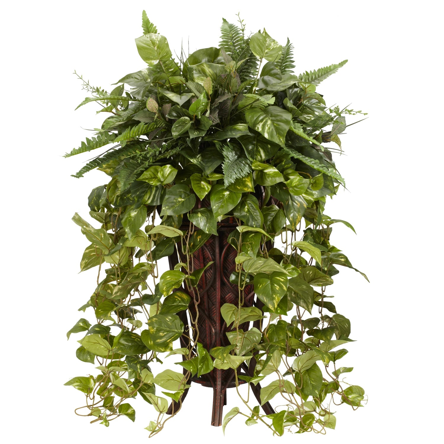 Nearly Natural Vining Mixed Greens With Wood Decorative Stand Silk Plant
