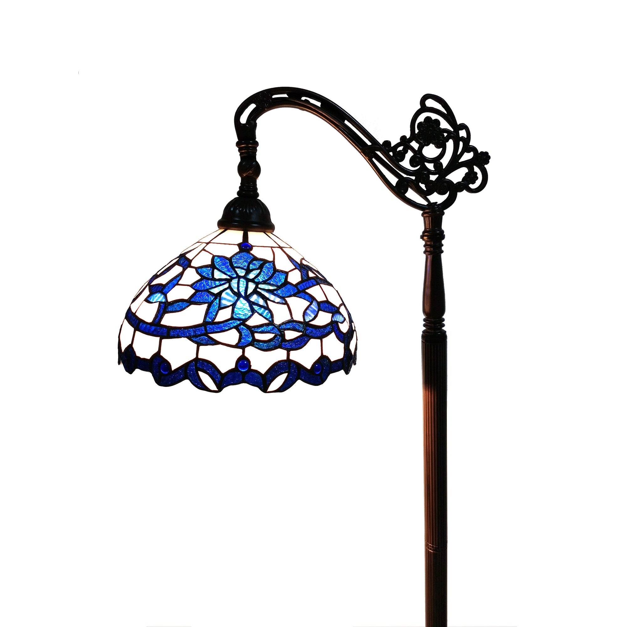 Vinn Blue White Glass Bronze Tiffany Style Reading Lamp