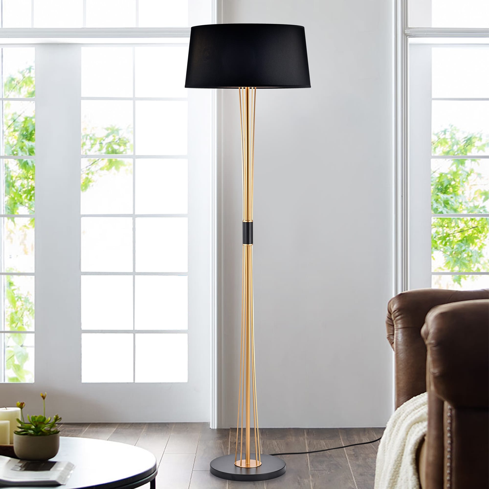 Vinnie Matte Black Gold 3 Light Floor Lamp