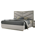 Vino King Bed Gray Chevron Satin Fabric Upholstered Solid Wood