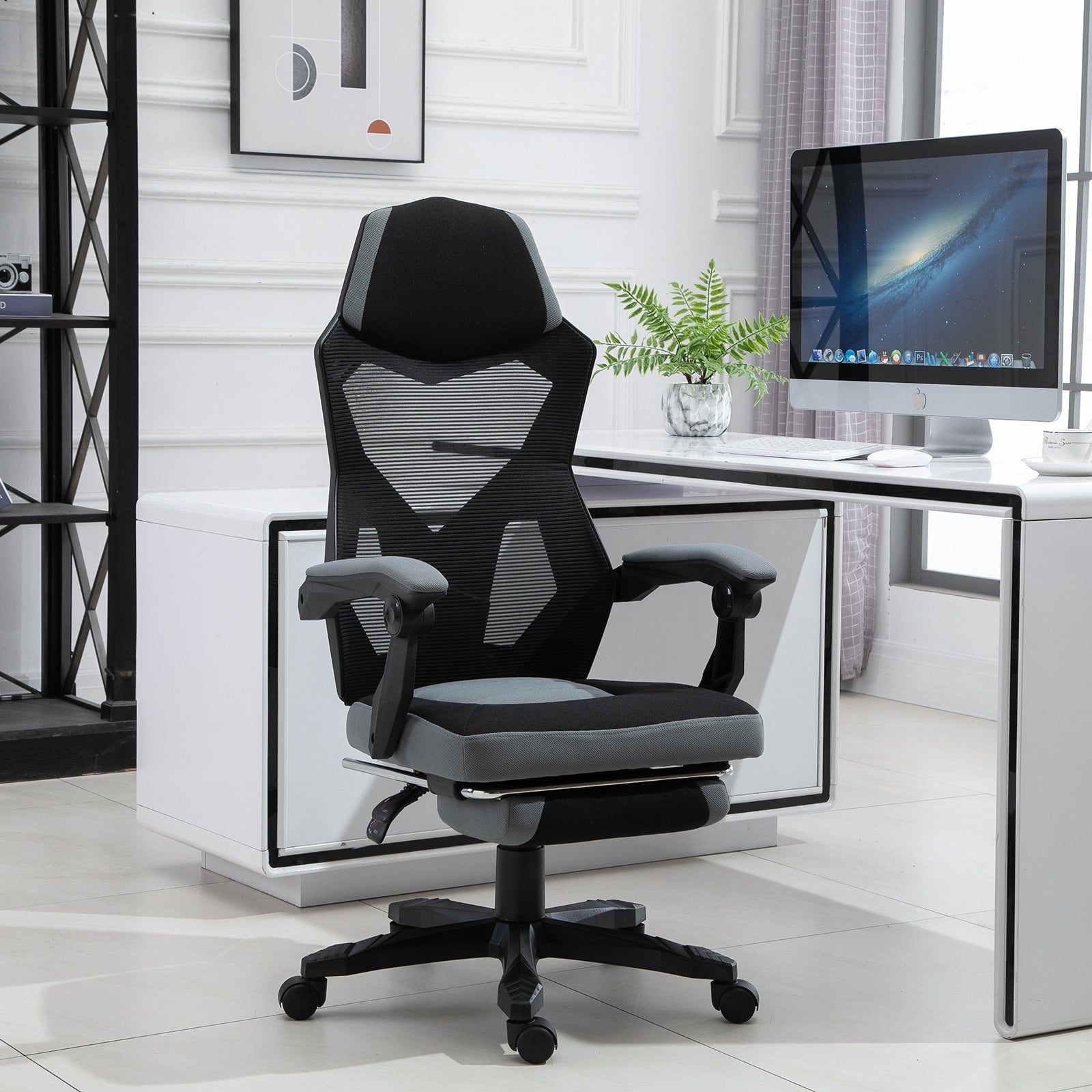 Vinsetto Home Office Chair Adjustable Height Recliner With Retractable Footrest Mesh Back