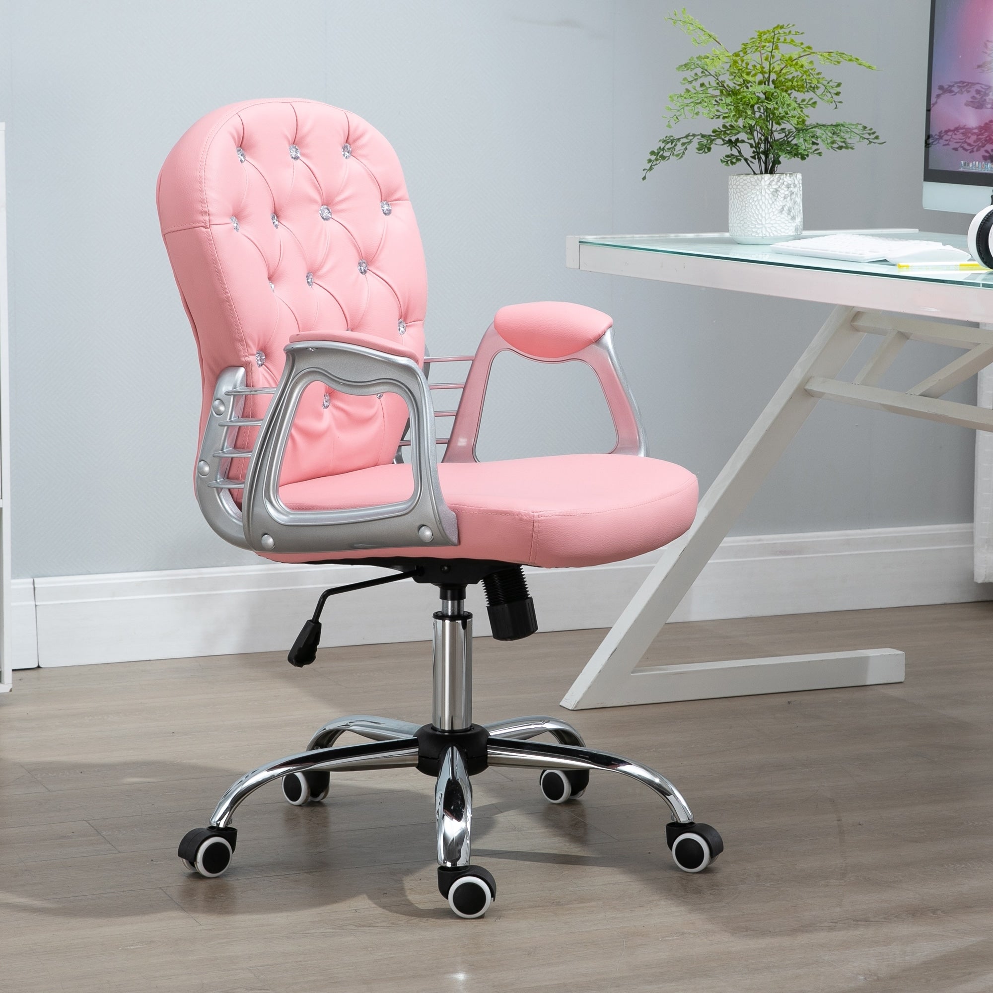 Vinsetto Vanity Middle Back Office Chair Tufted Backrest Swivel Rolling Wheels Task Chair With Height Adjustable Armrests Black