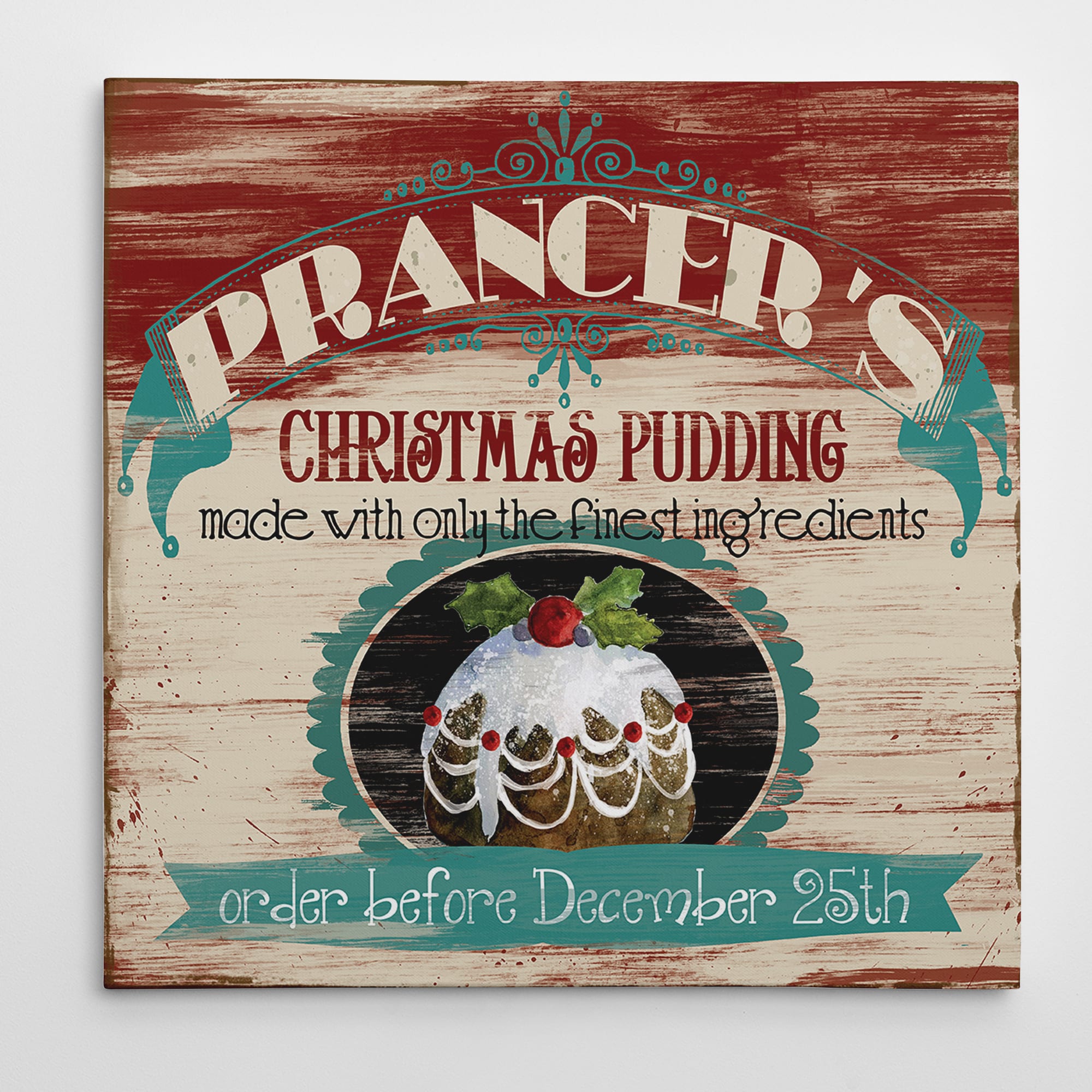 Carol Robinson Vintage Ad Xmas Pudding Gallery Wrapped Canvas Wall Art