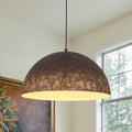 Vintage Antique Textured Bronze Iron Oversized Dome Pendant Light 23.6 Inches