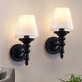 Vintage Bathroom Vanity Sconces Indoor Wall Light With White Fabric Shade Set Of 2