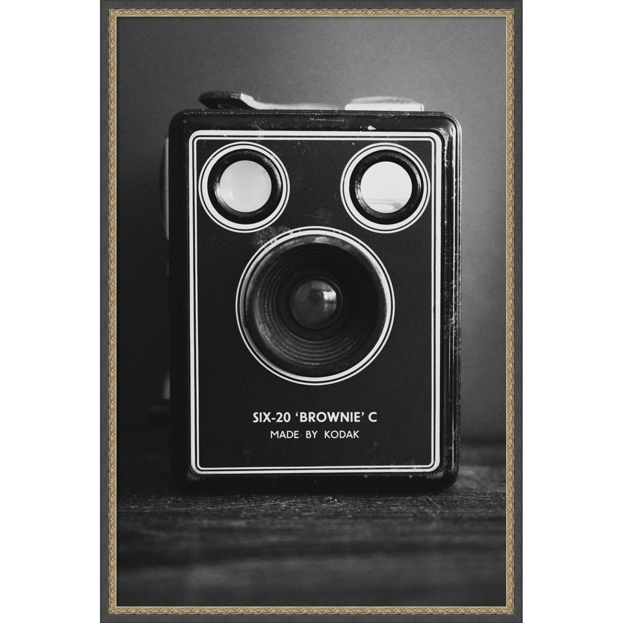 Vintage Black White Kodak Brownie By Christa Stroo Framed Mounted Canvas Wall Art Print