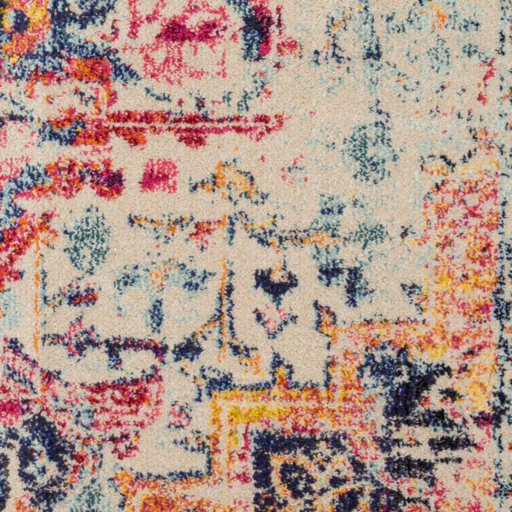 Vintage Bohemian Ivory Multi Red Medallion Distressed Rug 67 X 92